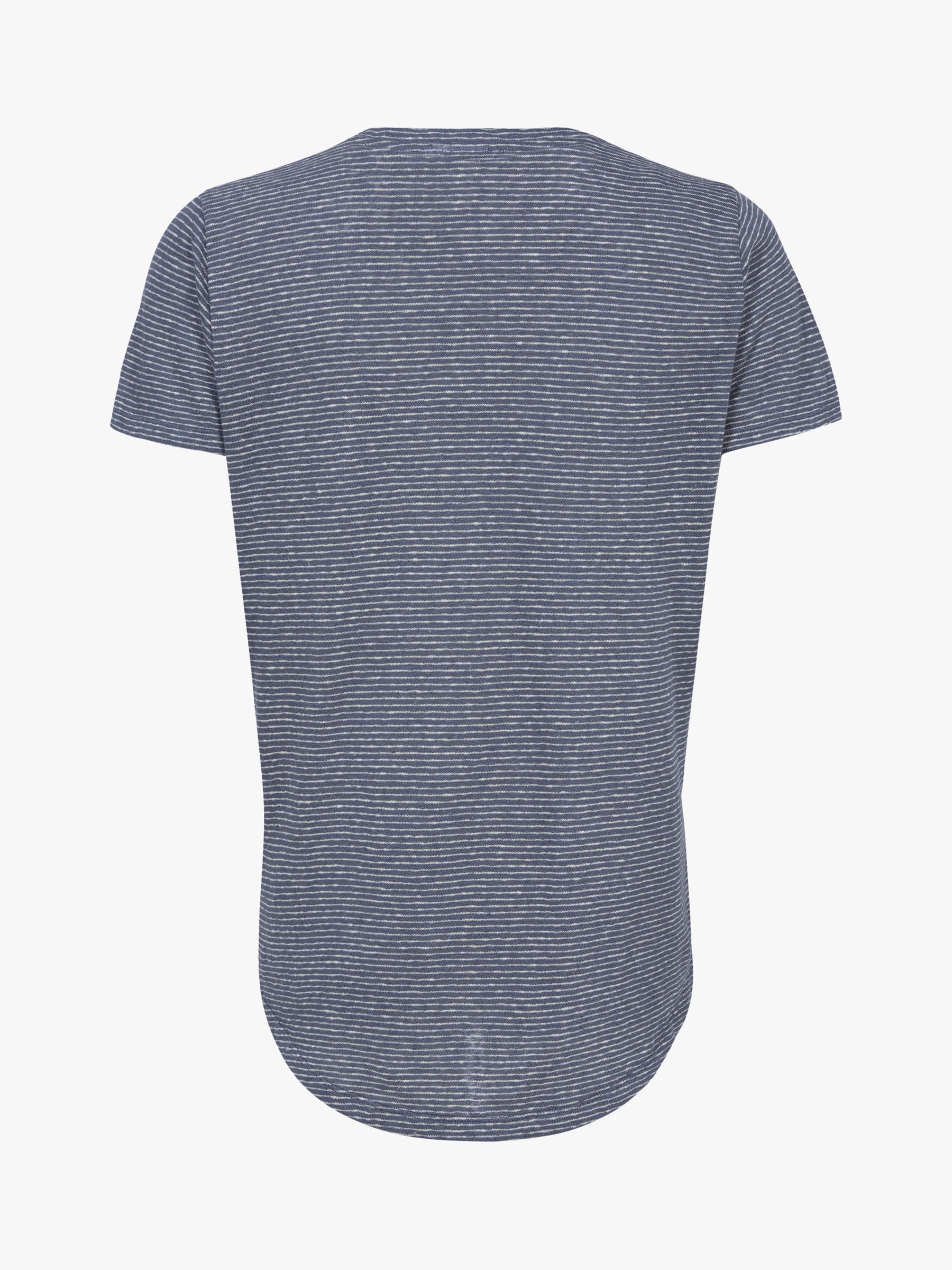 Celtic & Co. Linen Cotton Blend Striped Scoop Neck T-Shirt, Smoke, 8