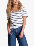 Celtic & Co. Slim Fit Scoop Neck Striped Cotton T-Shirt, Chalk/Navy