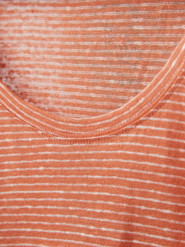 Celtic & Co. Linen Cotton Blend Striped Scoop Neck T-Shirt, Orange