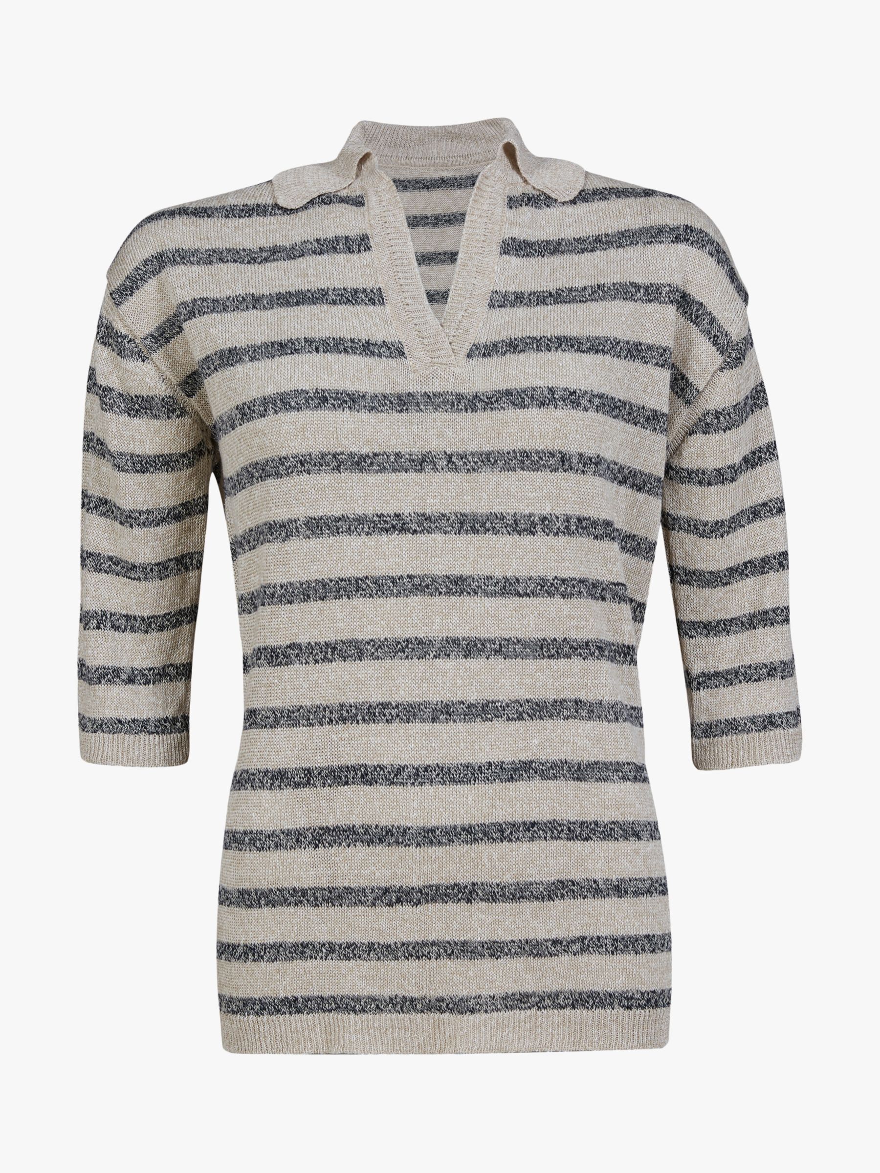 Celtic & Co. Linen Polo Top, Oatmeal Stripe, XS