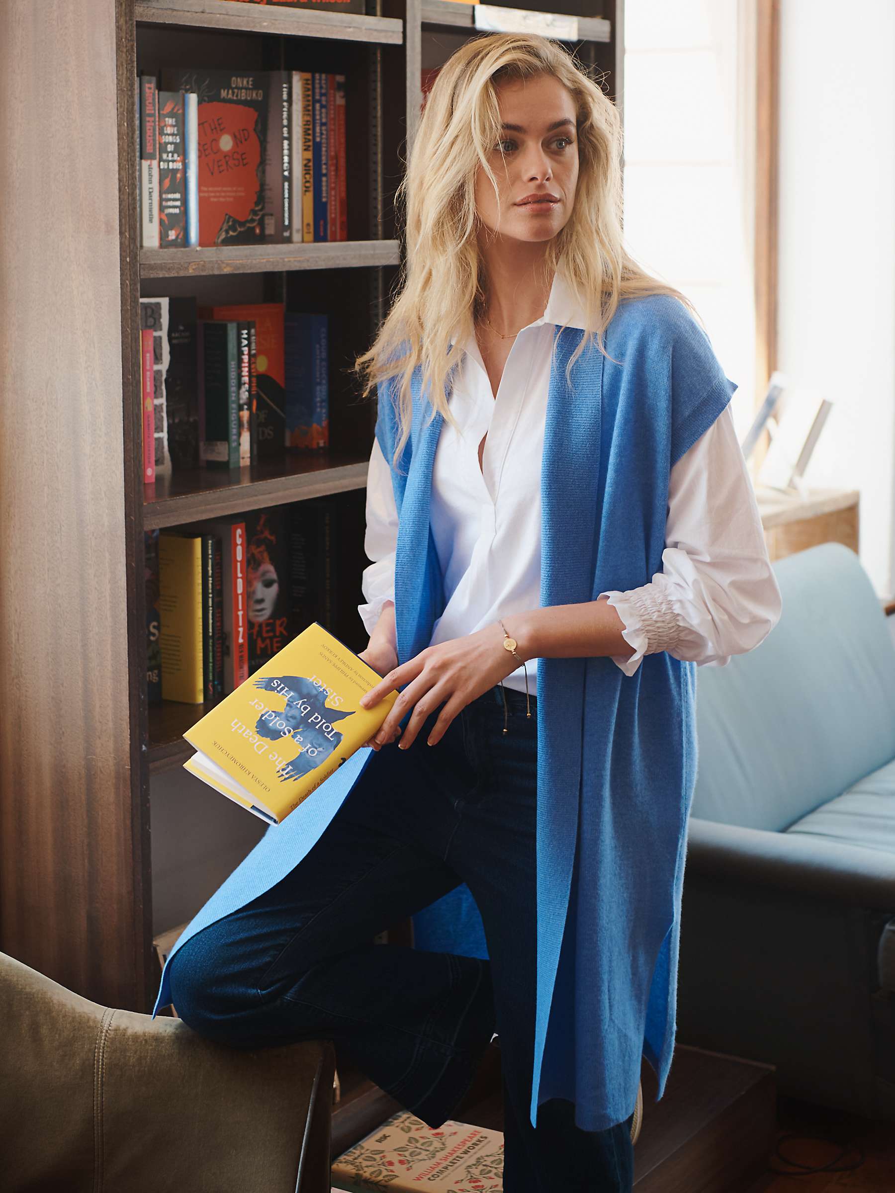 Buy NRBY Suzie Longline Sleeveless Cashmere Cardigan, Heathered Blue Bell Online at johnlewis.com