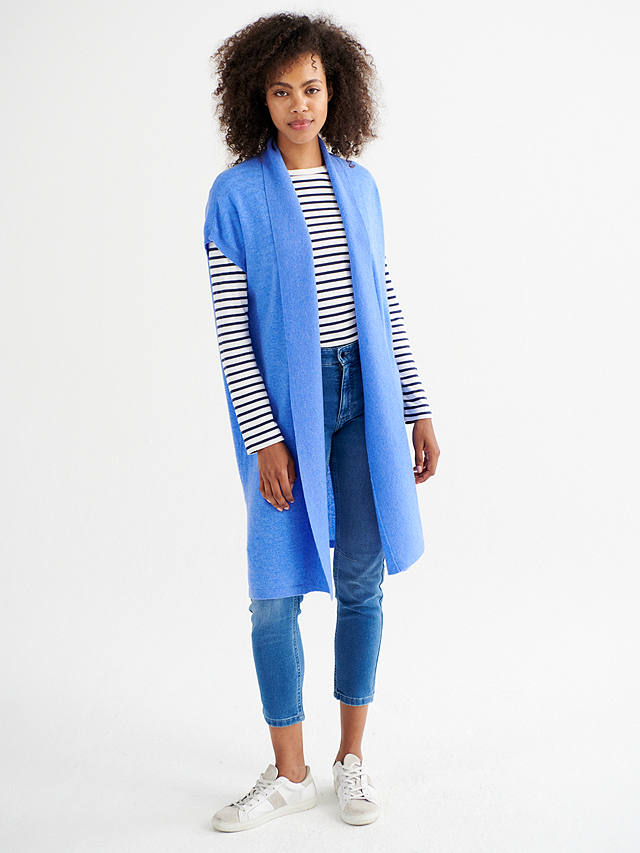 NRBY Suzie Longline Sleeveless Cashmere Cardigan, Heathered Blue Bell