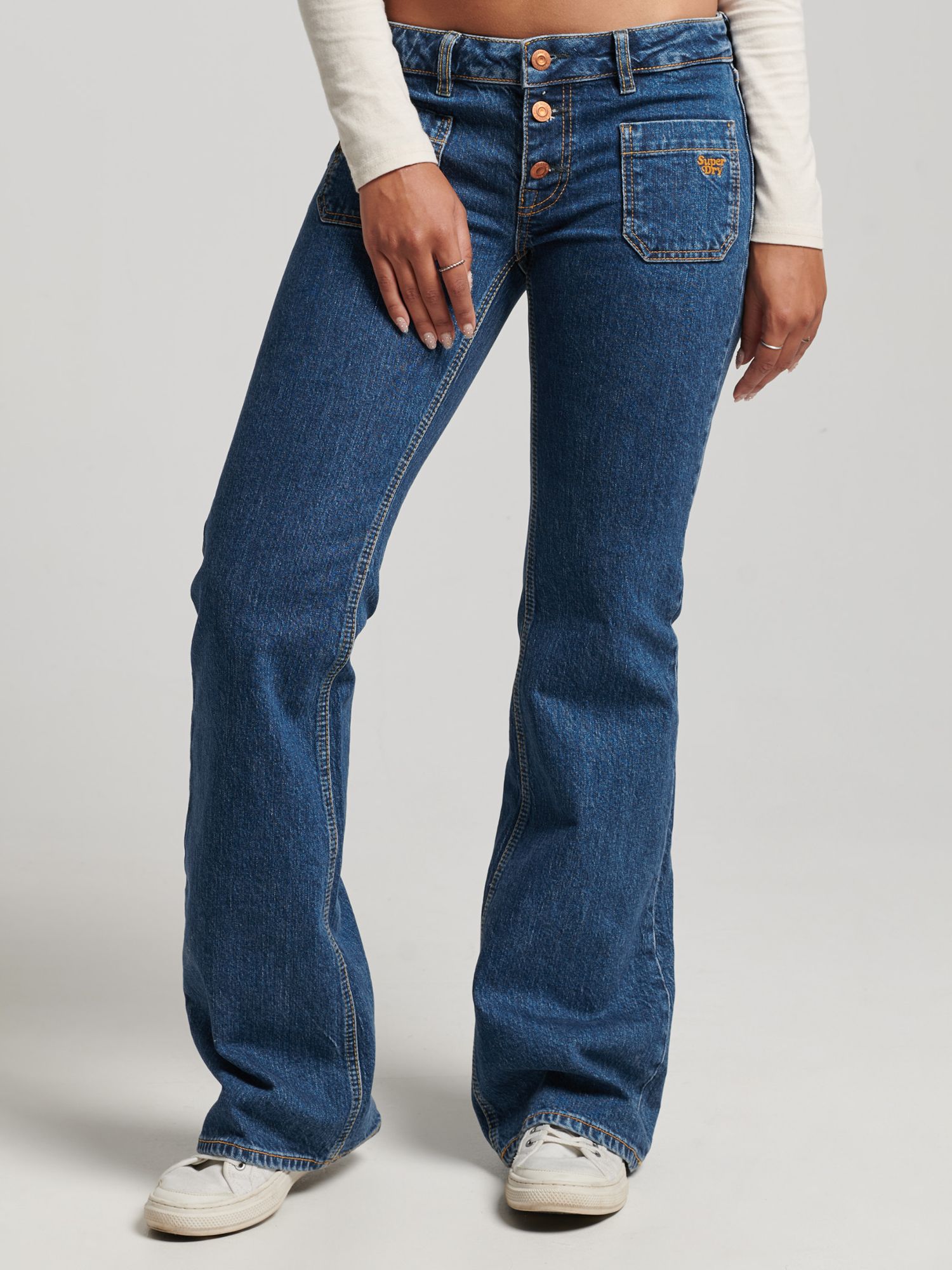 Women's Organic Cotton Vintage Low Rise Slim Flare Jeans in Wolcott Black  Stone