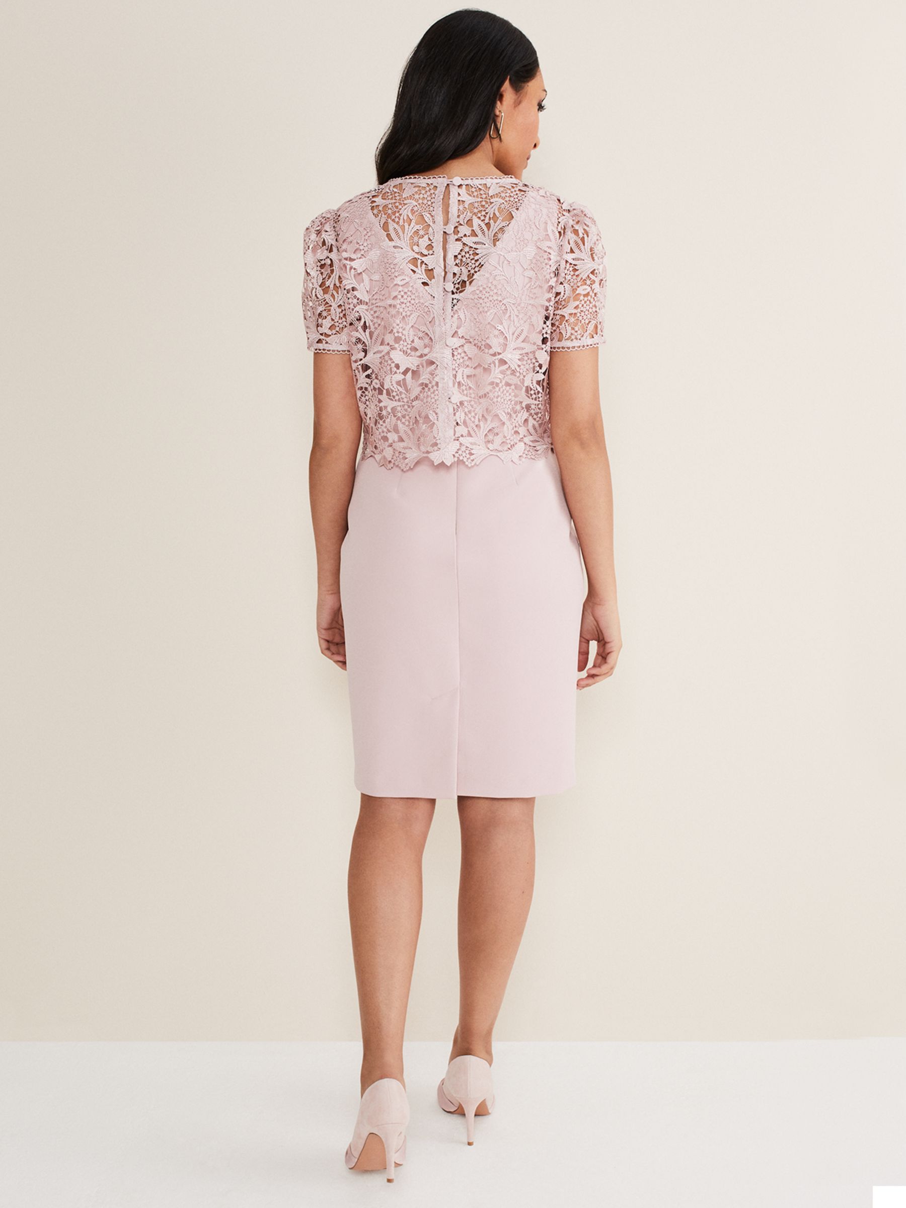 Phase Eight Petite Isabella Lace Dress, Antique Rose at John Lewis