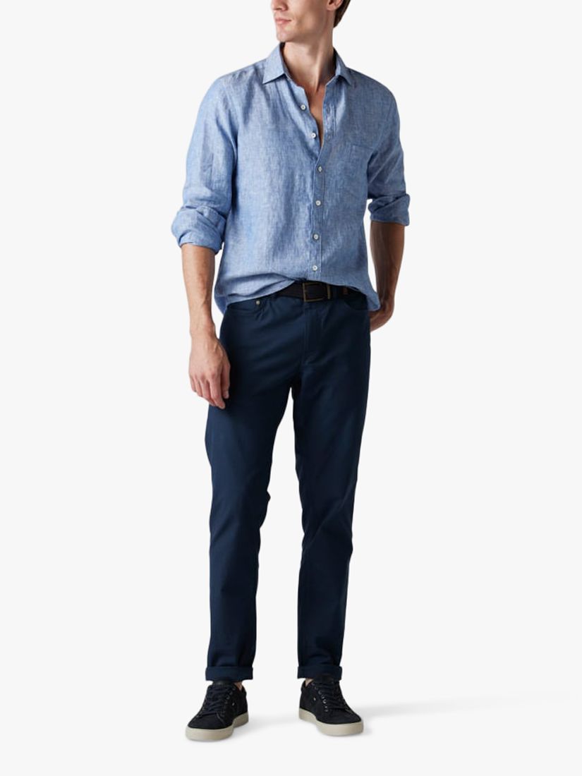 Rodd & Gunn Seaford Long Sleeve Slim Fit Linen Shirt, Denim at John ...