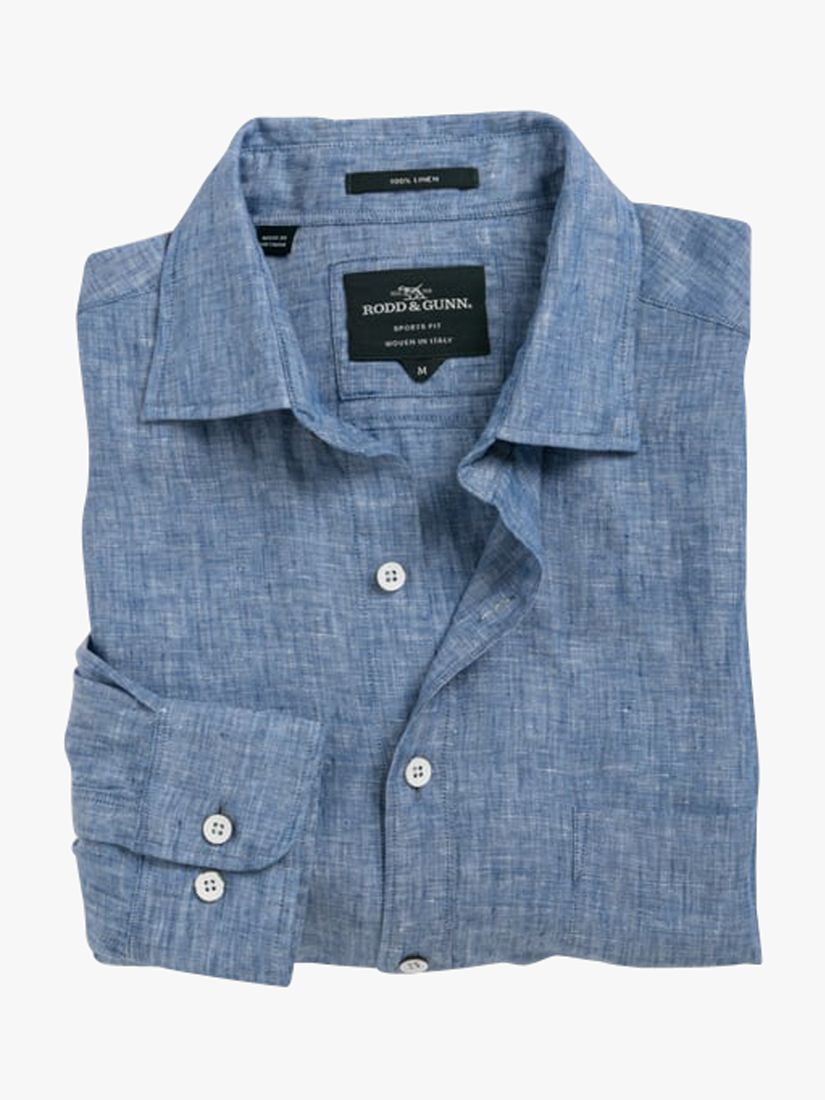 Rodd & Gunn Seaford Long Sleeve Slim Fit Linen Shirt, Denim at