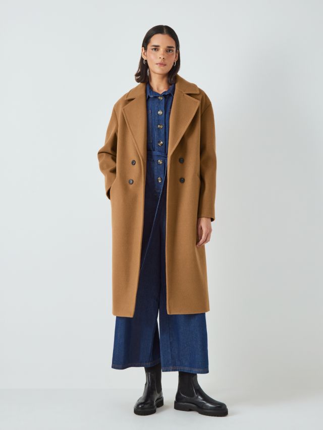 John Lewis ANYDAY Plain Double Breasted Coat, Camel, XS