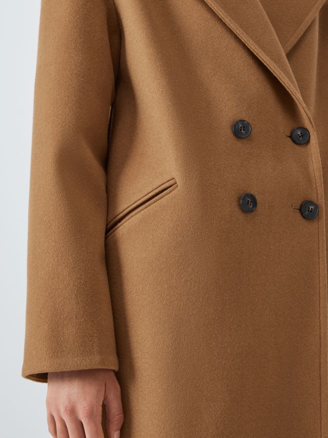 John Lewis ANYDAY Plain Double Breasted Coat, Camel, XS