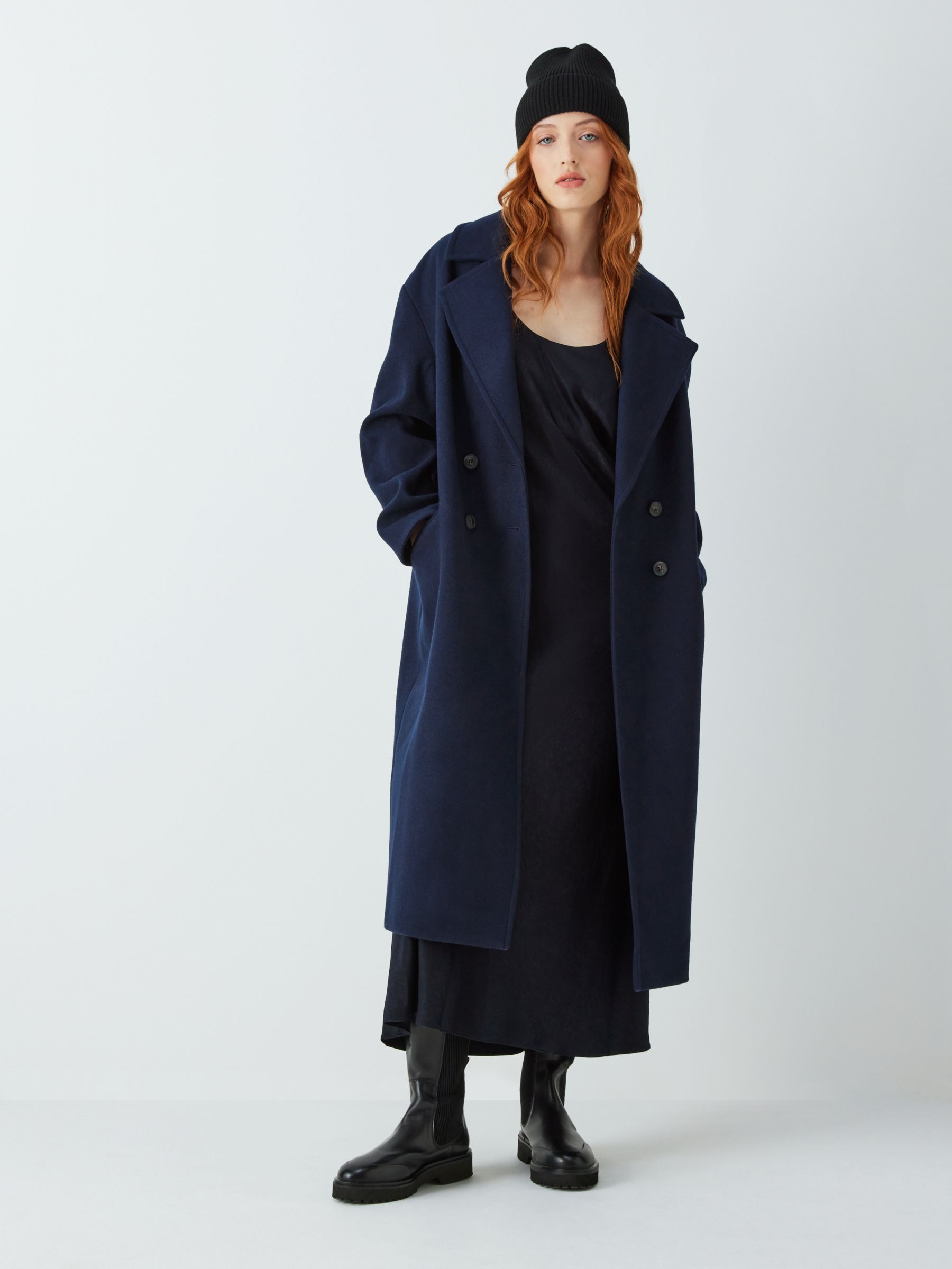 John Lewis ANYDAY Plain Double Breasted Coat, Midnight