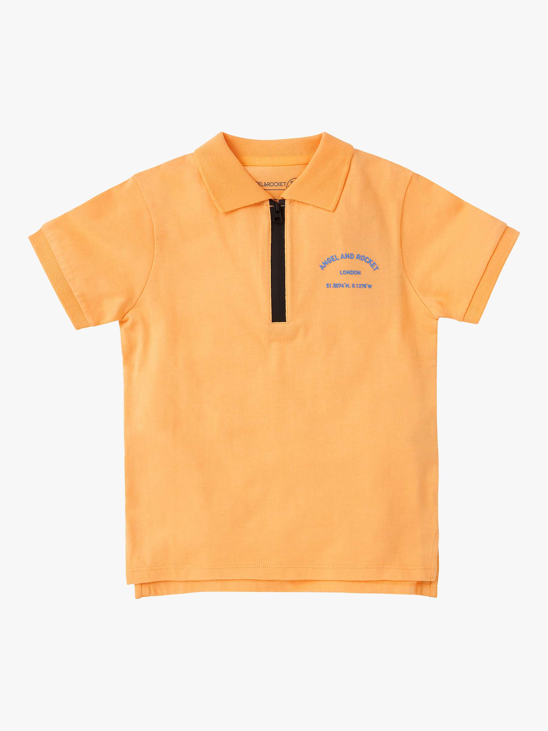 Angel & Rocket Kids' Zip Neck Polo Shirt, Orange at John Lewis & Partners
