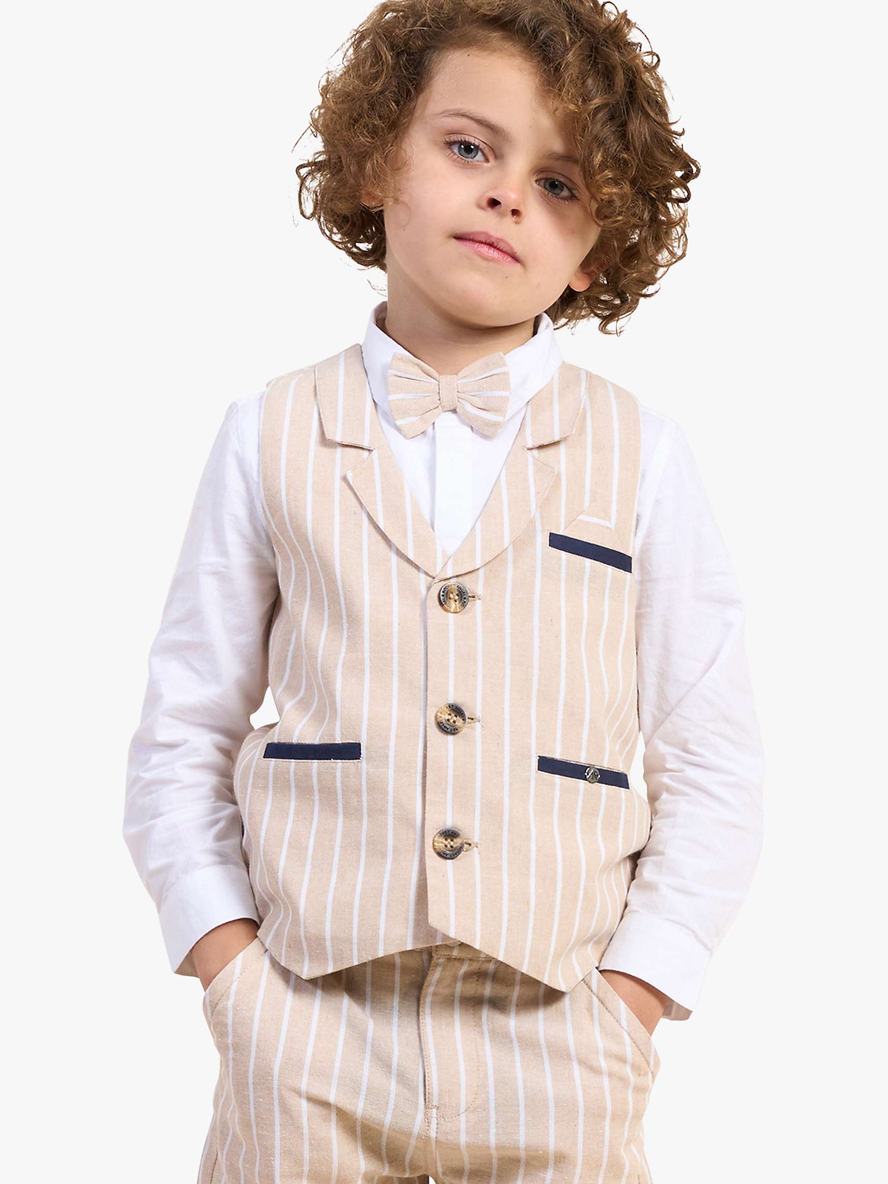 Buy Angel & Rocket Kids' Clayton Stripe Waistcoat, Shirt and Bow Tie Set, Stone Online at johnlewis.com