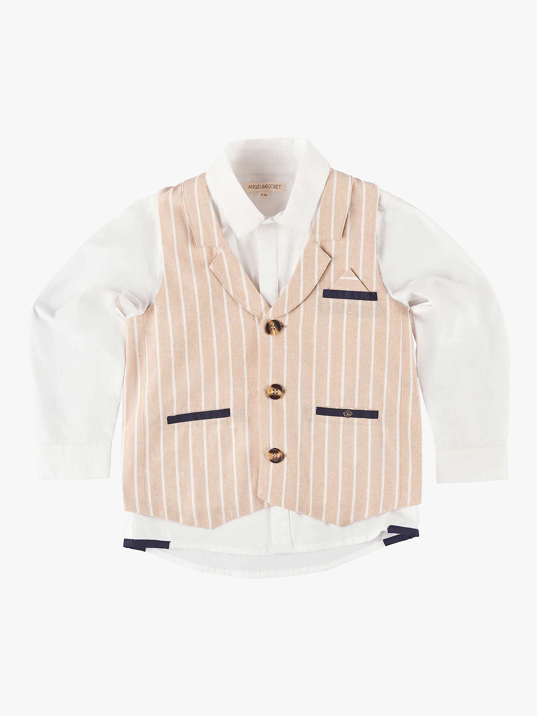 Buy Angel & Rocket Kids' Clayton Stripe Waistcoat, Shirt and Bow Tie Set, Stone Online at johnlewis.com