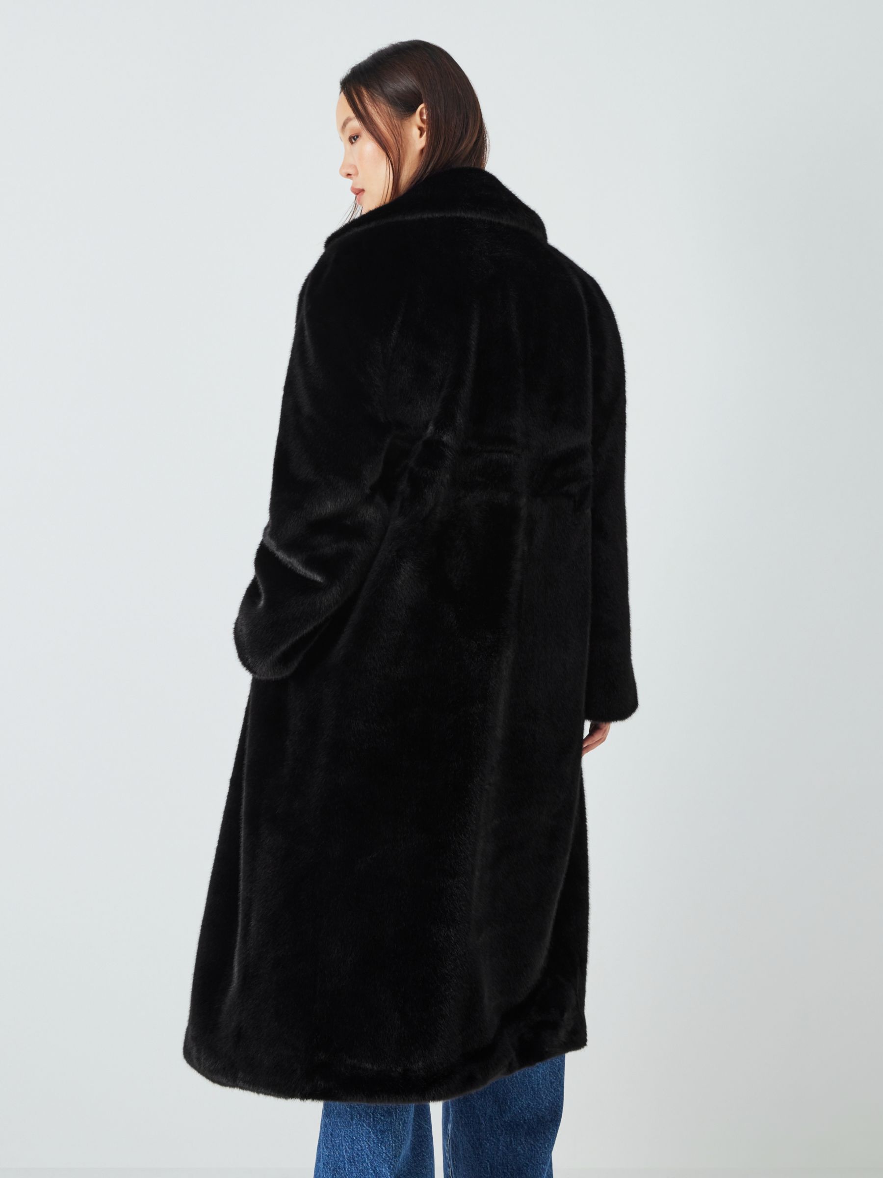 John Lewis ANYDAY Plain Faux Fur Coat, Black, XS