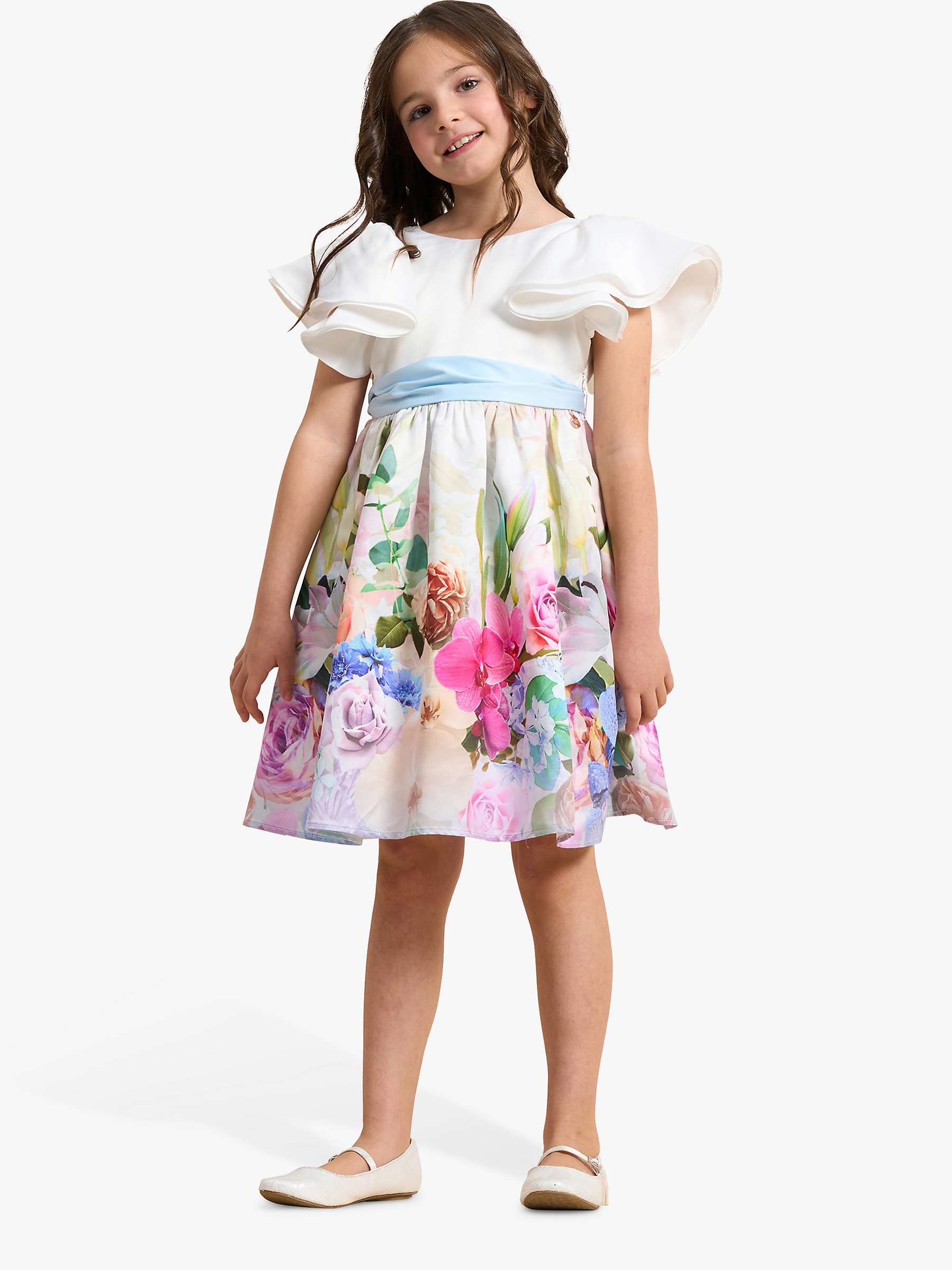 Buy Angel & Rocket Kids' Sylvie Border Print Ruffle Shoulder Dress, White/Multi Online at johnlewis.com