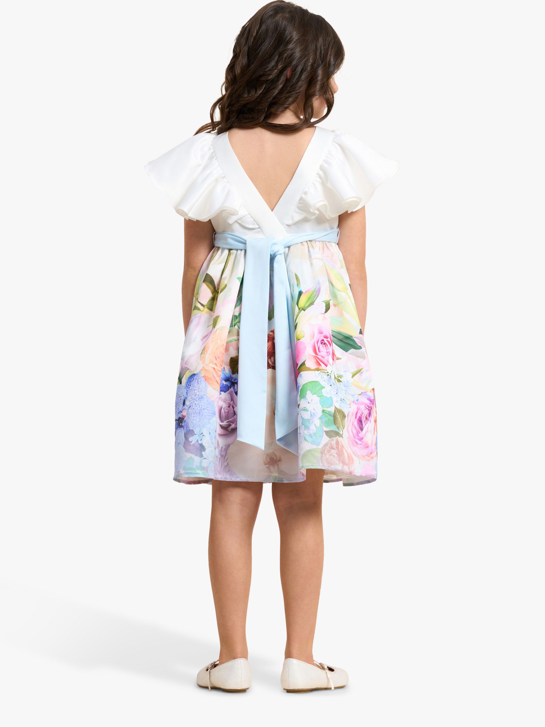 Angel & Rocket Kids' Sylvie Border Print Ruffle Shoulder Dress, White/Multi, 2 years