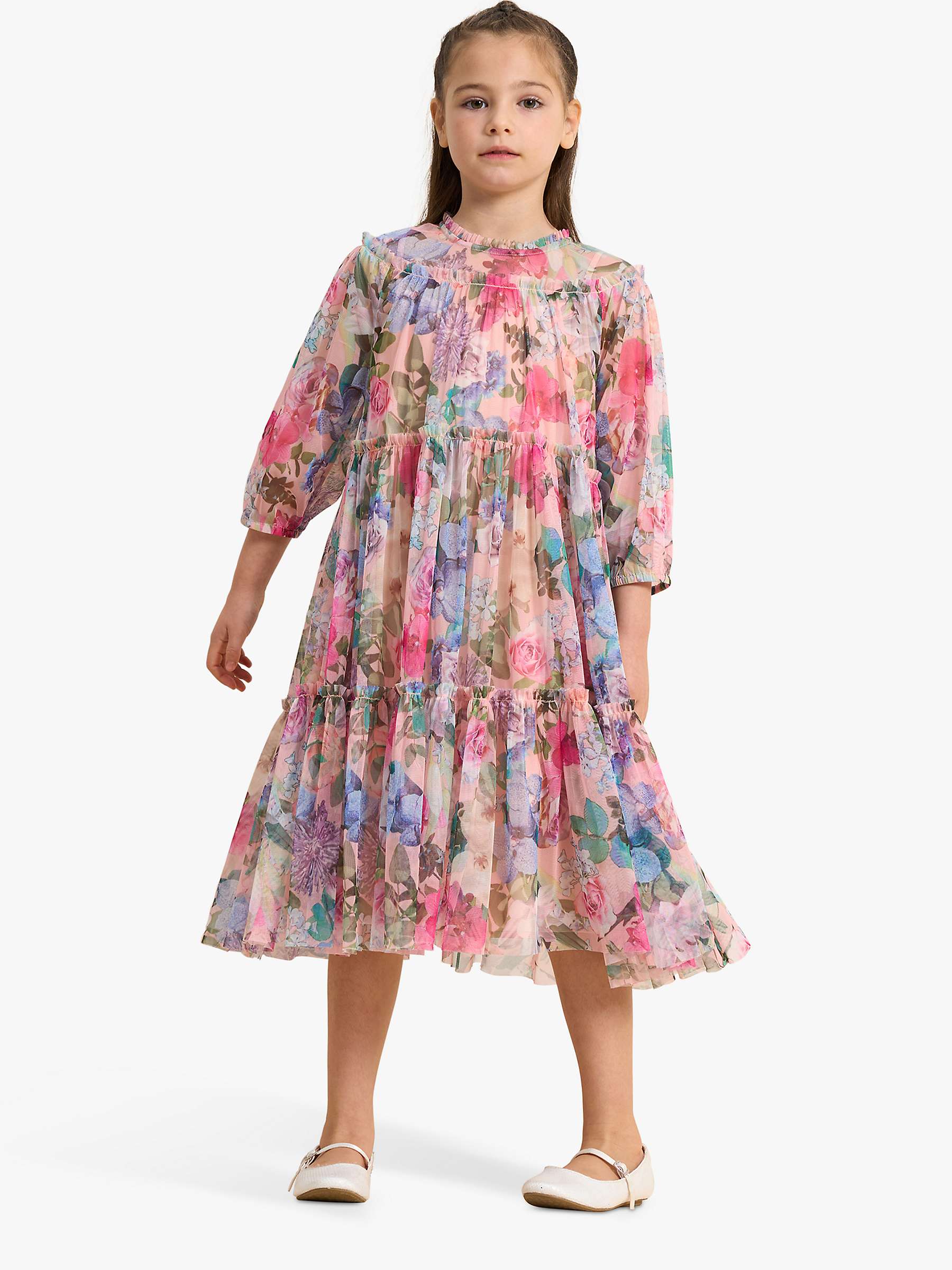 Buy Angel & Rocket Kids' Eleanor Mesh Ruffle Dress, Pink/Multi Online at johnlewis.com