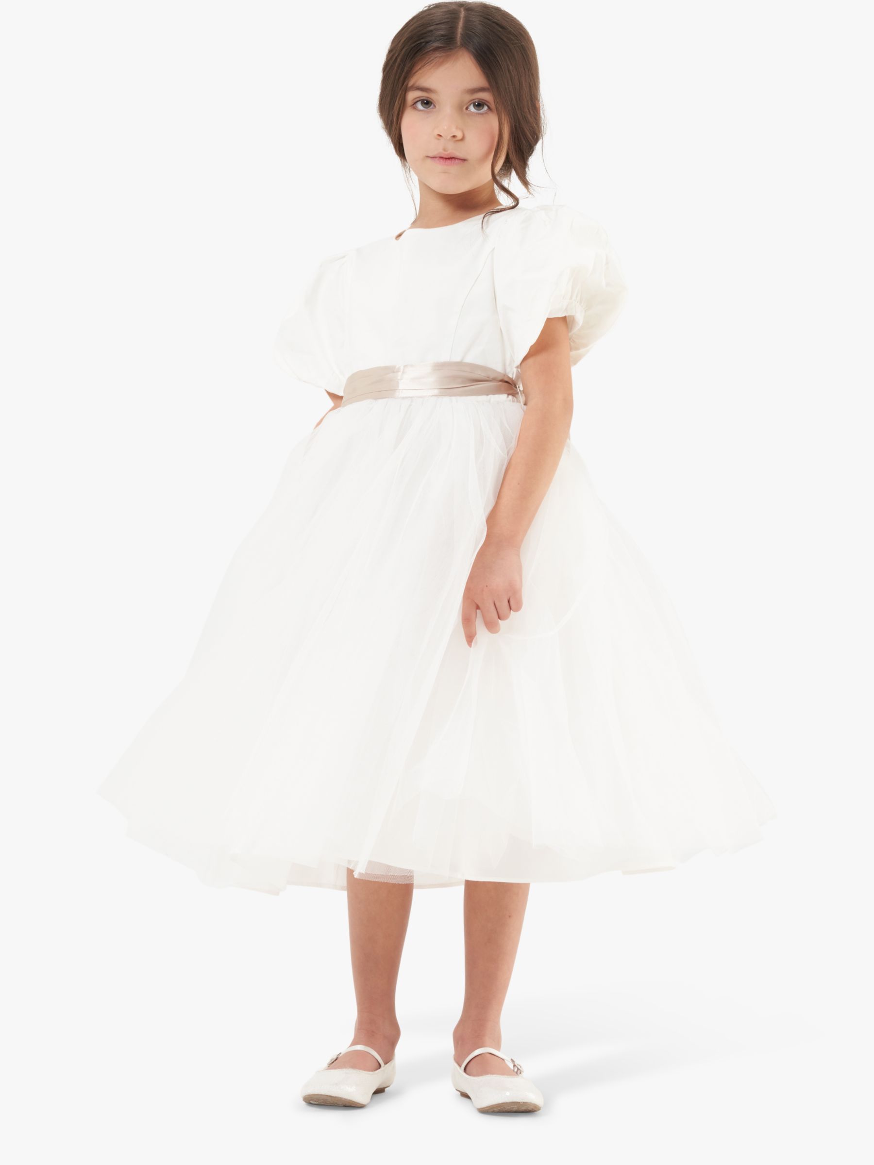 Buy Angel & Rocket Kids' Selene Tulle Taupe Sash Dress, Ivory Online at johnlewis.com