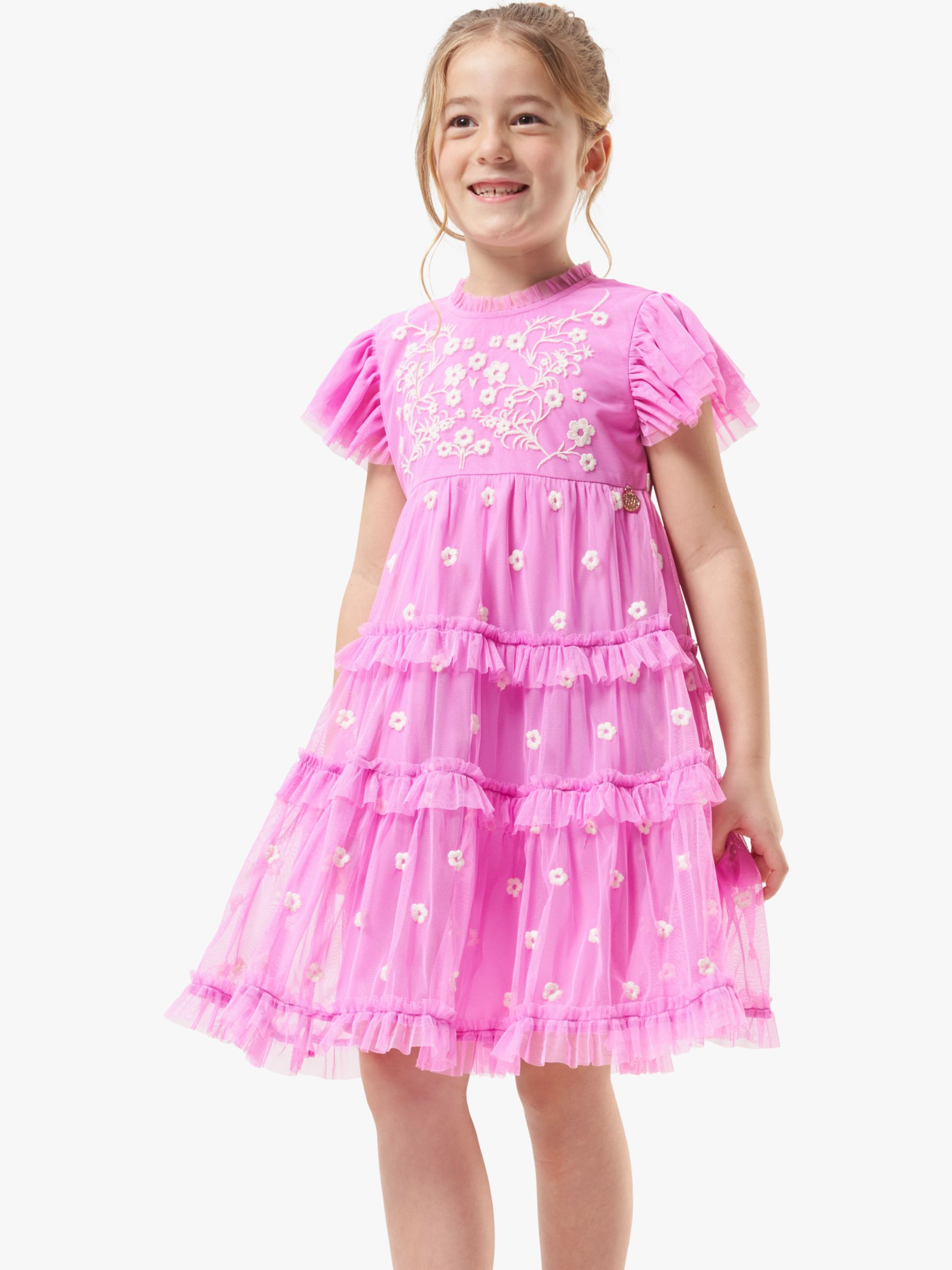 Angel & Rocket Kids' Luisa Embroidered Mesh Dress, Pink at John Lewis ...