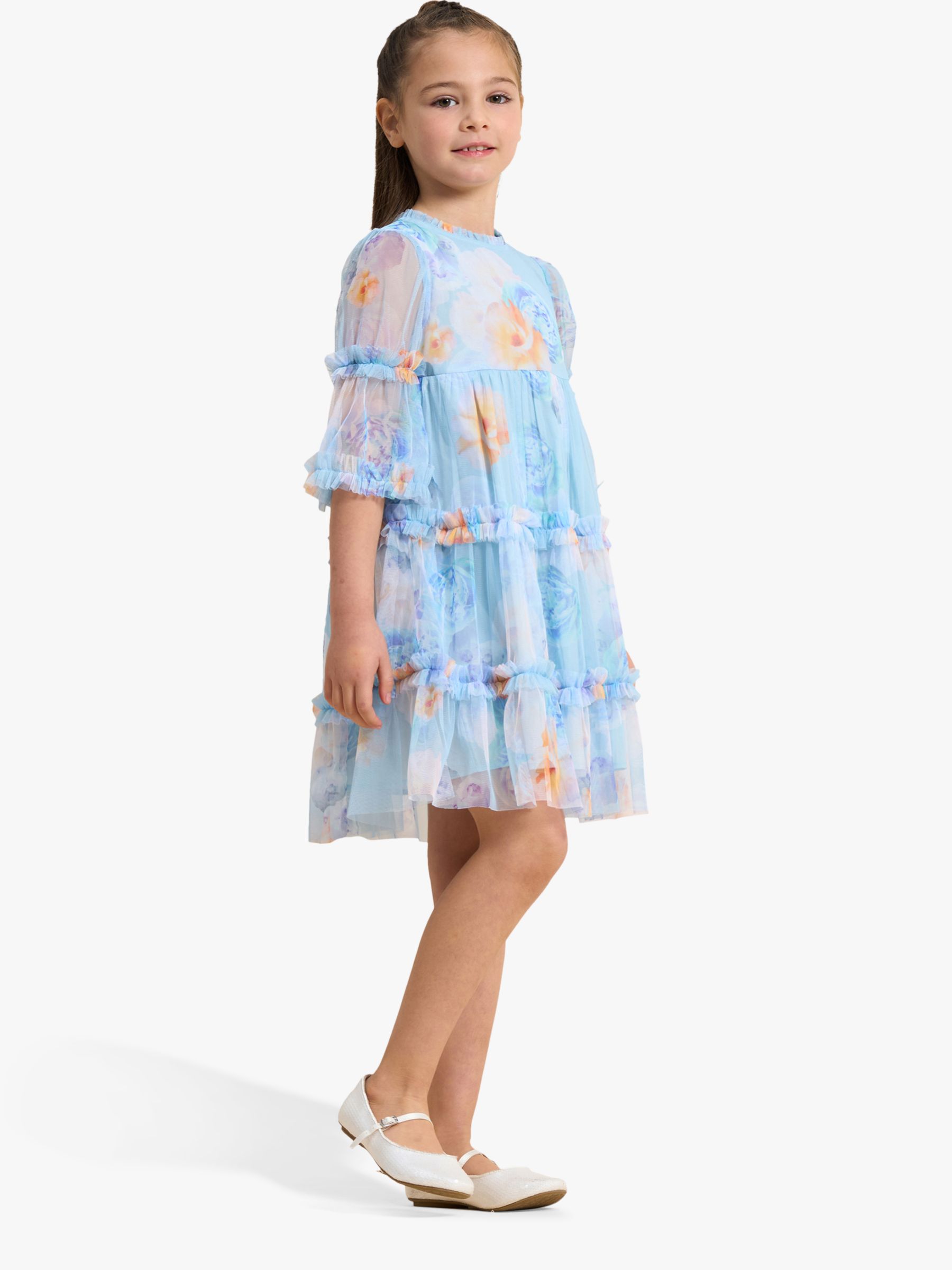 Angel & Rocket Kids' Eleanor Mesh Ruffle Dress, Blue, 3 years