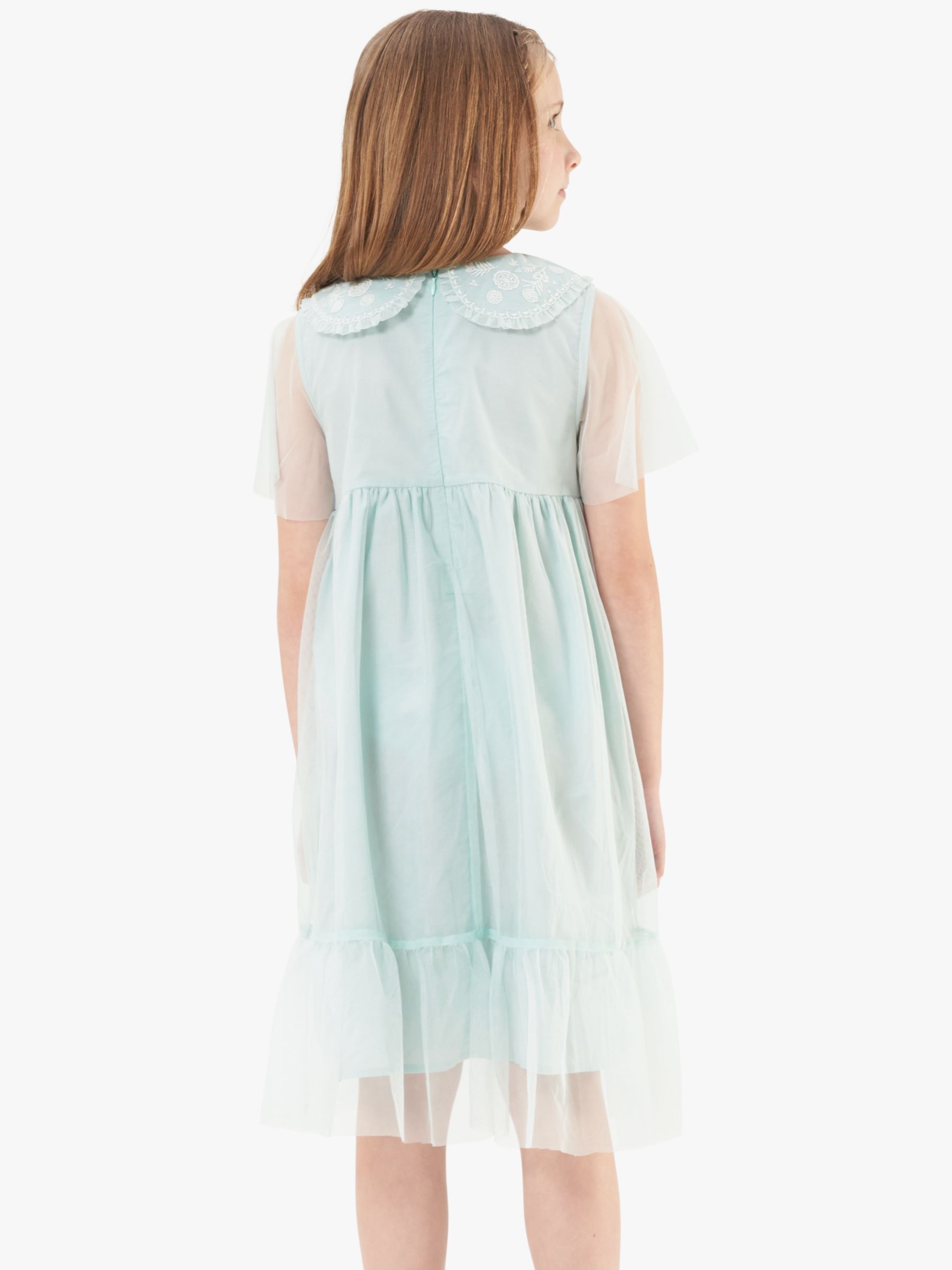 Buy Angel & Rocket Kids' Daisy Embroidered Collar Mesh Dress, Pale Blue Online at johnlewis.com