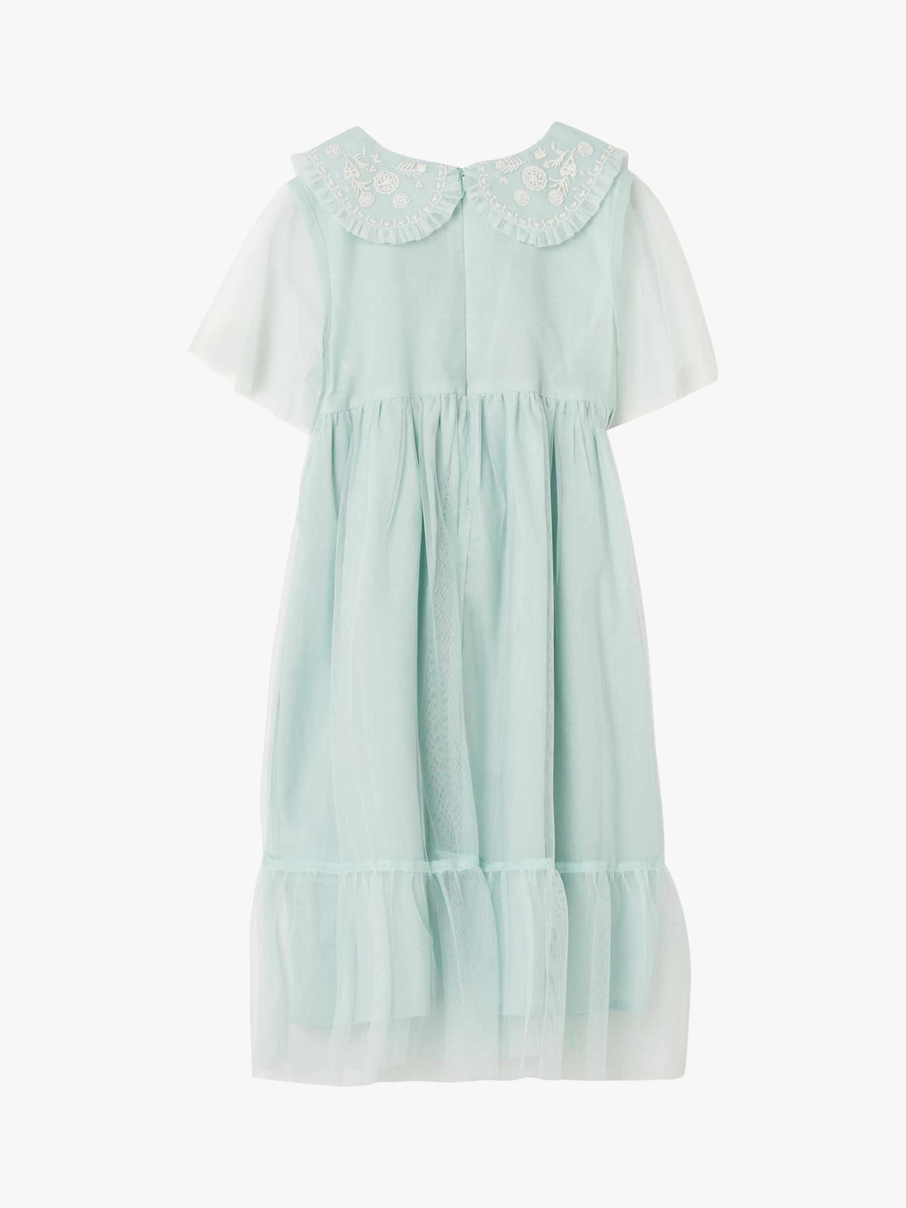 Angel & Rocket Kids' Daisy Embroidered Collar Mesh Dress, Pale Blue, 5 years
