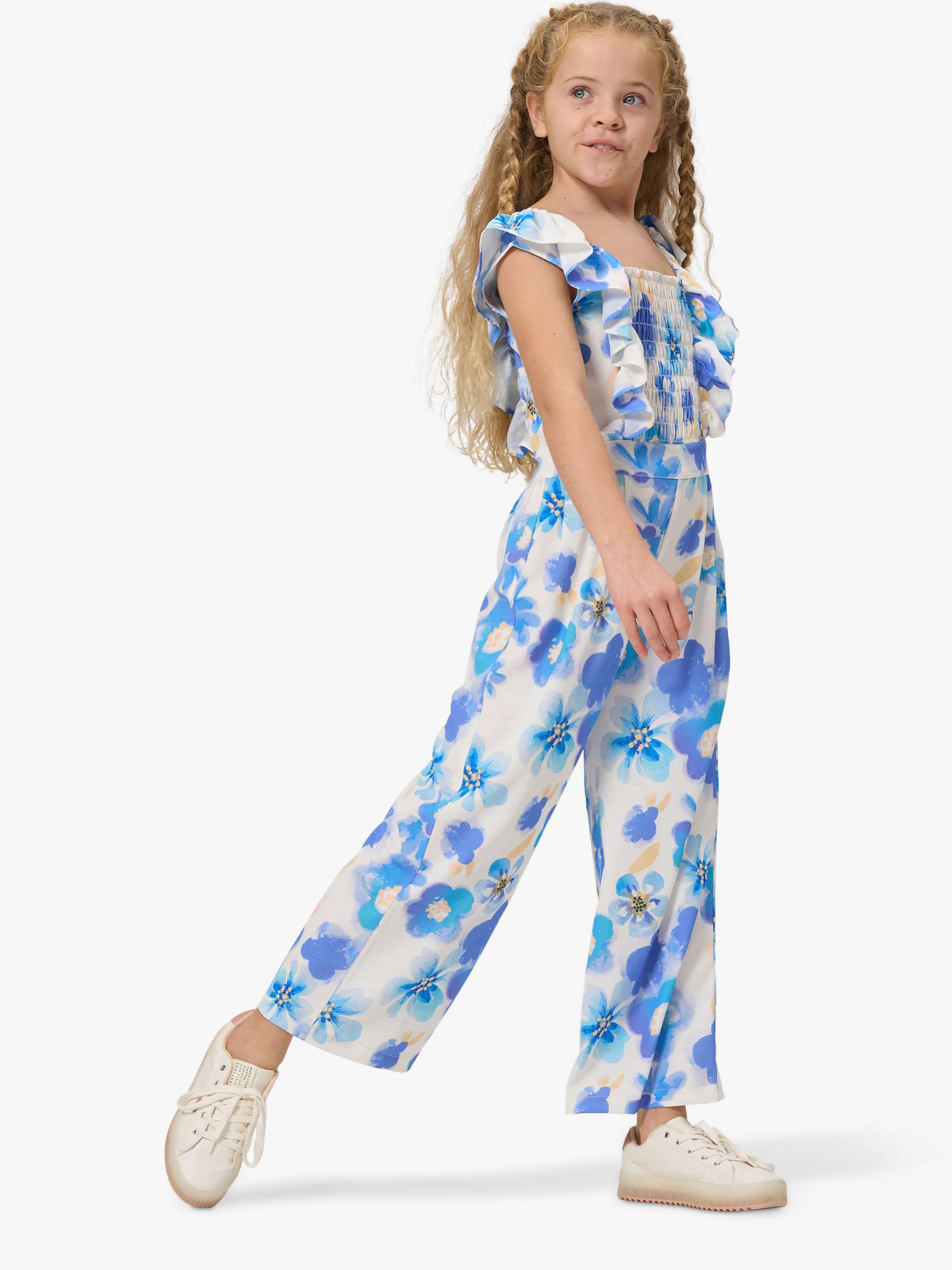 Buy Angel & Rocket Kids' Gracie Floral Shirred Jumpsuit, Blue Online at johnlewis.com