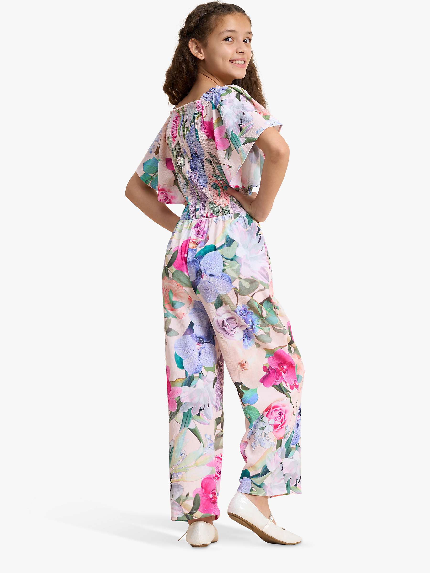 Buy Angel & Rocket Kids' Gracie Shirred Floral Print Jumpsuit, Pink/Multi Online at johnlewis.com