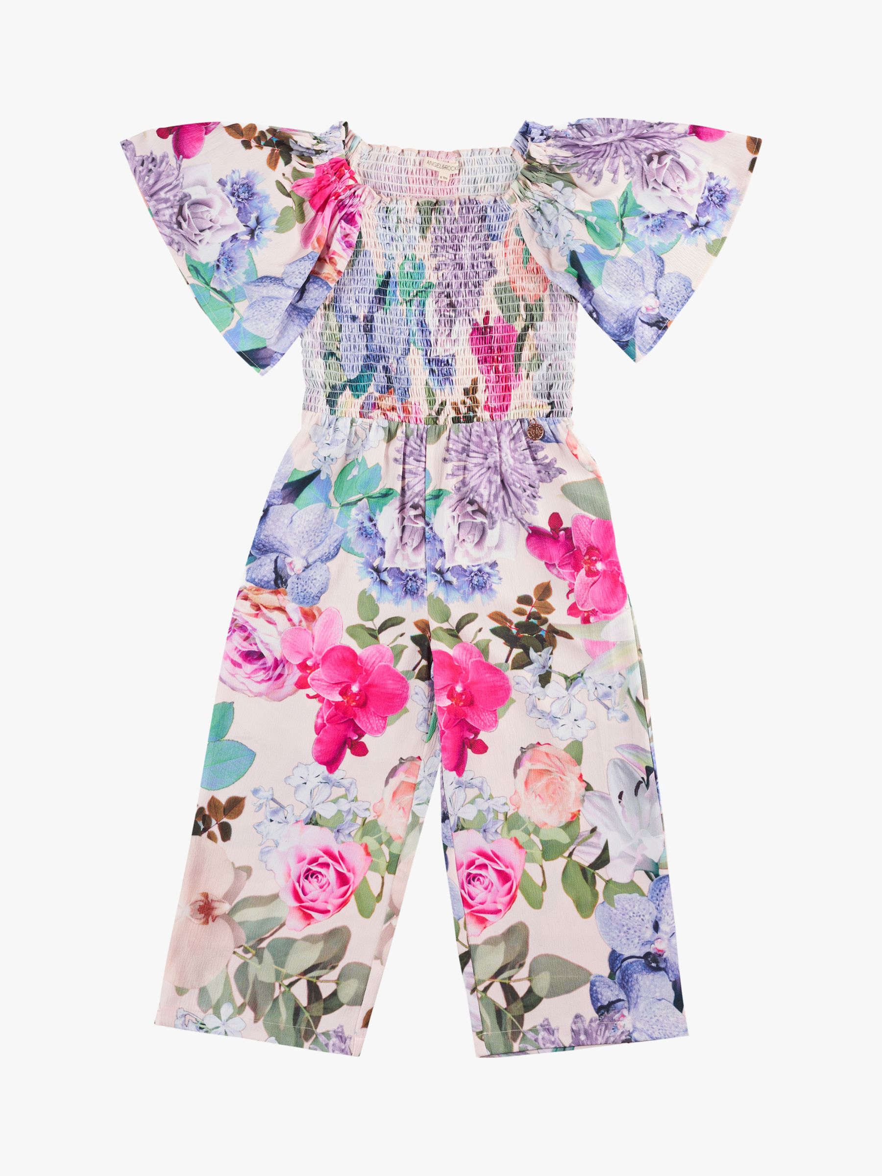 Buy Angel & Rocket Kids' Gracie Shirred Floral Print Jumpsuit, Pink/Multi Online at johnlewis.com