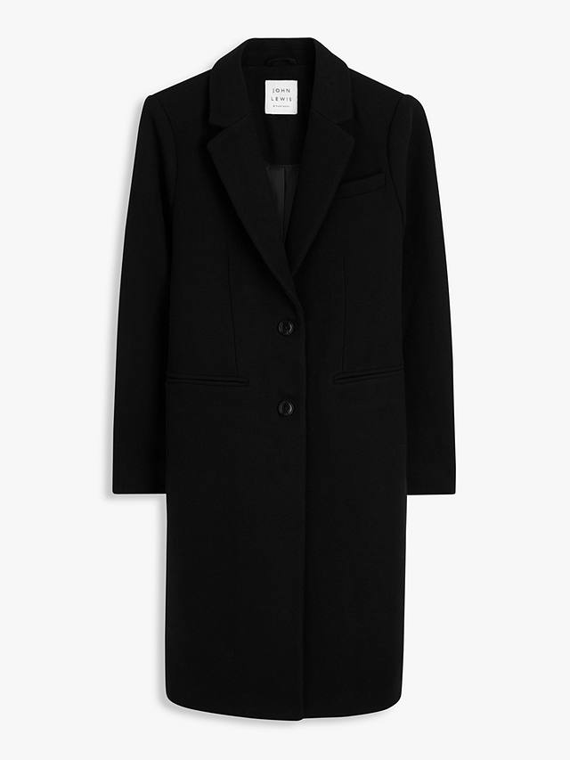 John Lewis Wool Blend Crombie Overcoat, Black