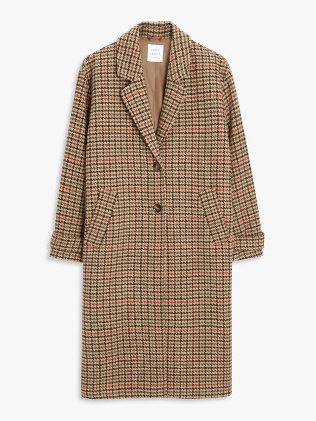 John Lewis Relaxed Heritage Check Coat, Neutral/Check, 8