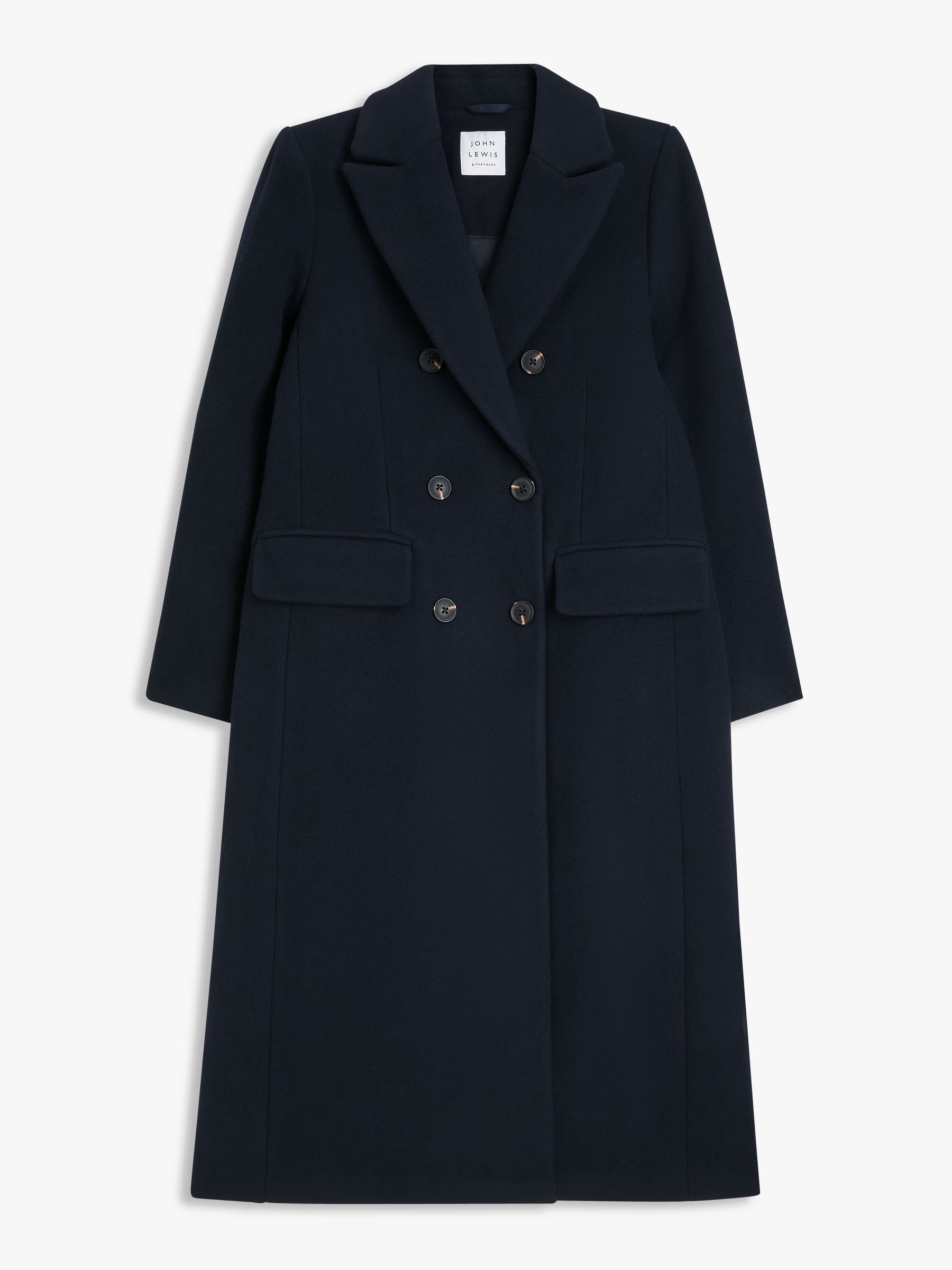 John Lewis Wool Blend Double Breasted Coat, Navy at John Lewis & Partners