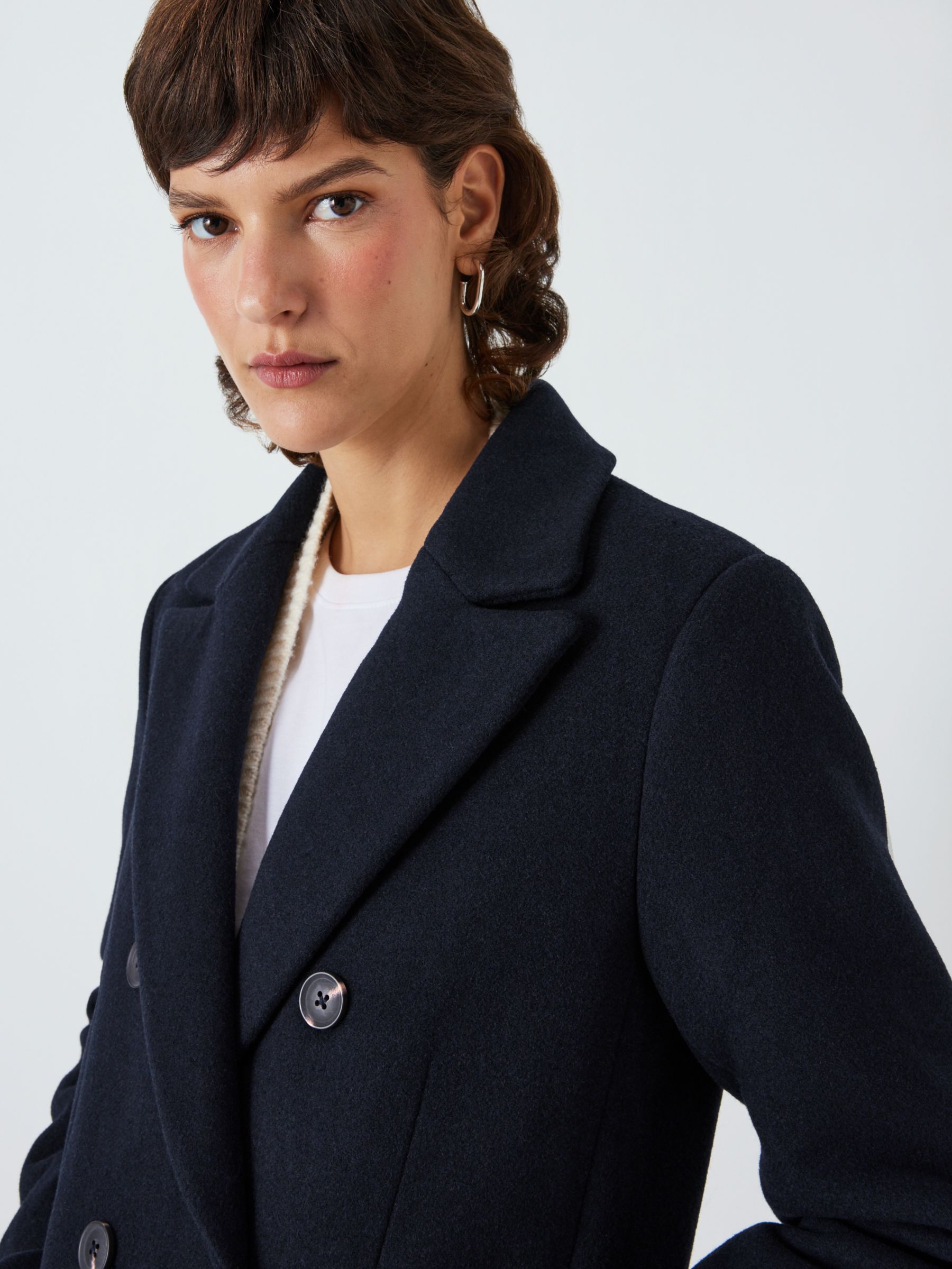 John Lewis Wool Blend Double Breasted Coat, Navy at John Lewis & Partners