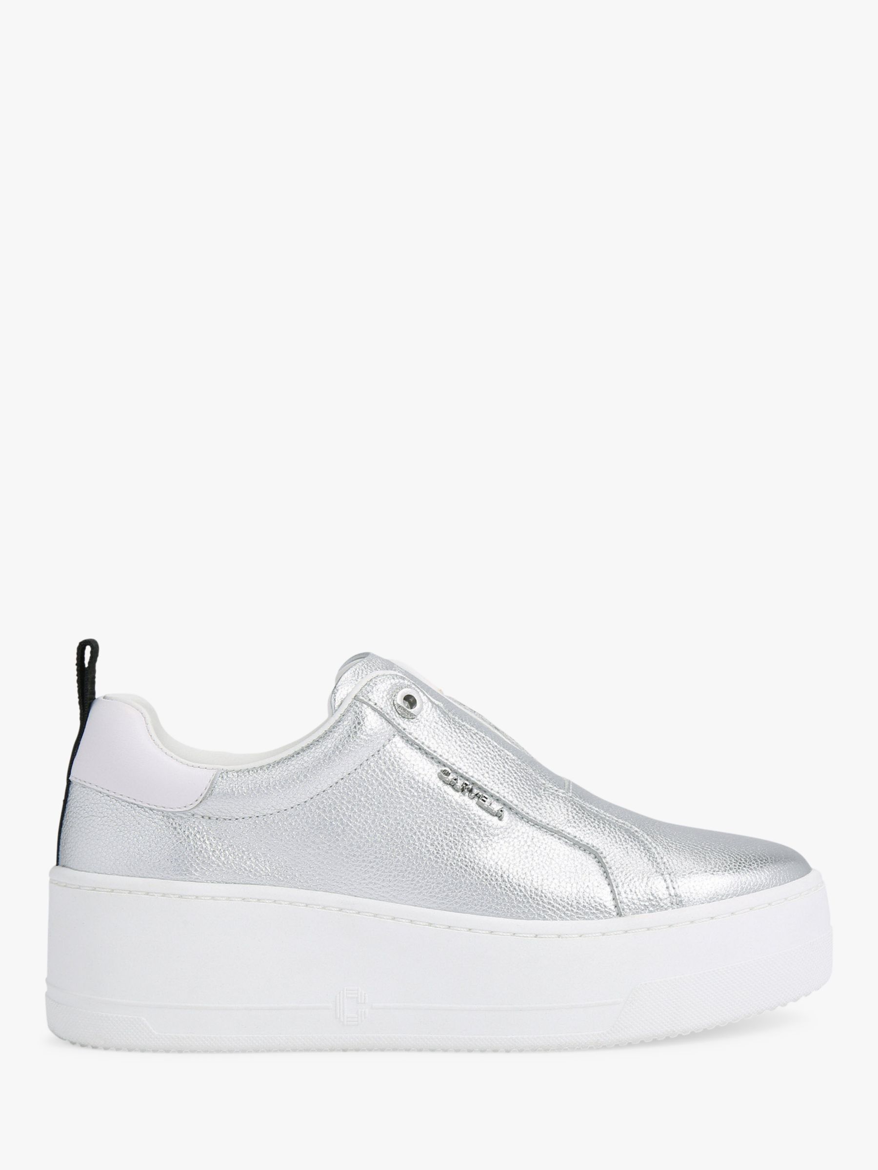 Carvela Connected Leather Platform Trainers, Silver at John Lewis ...