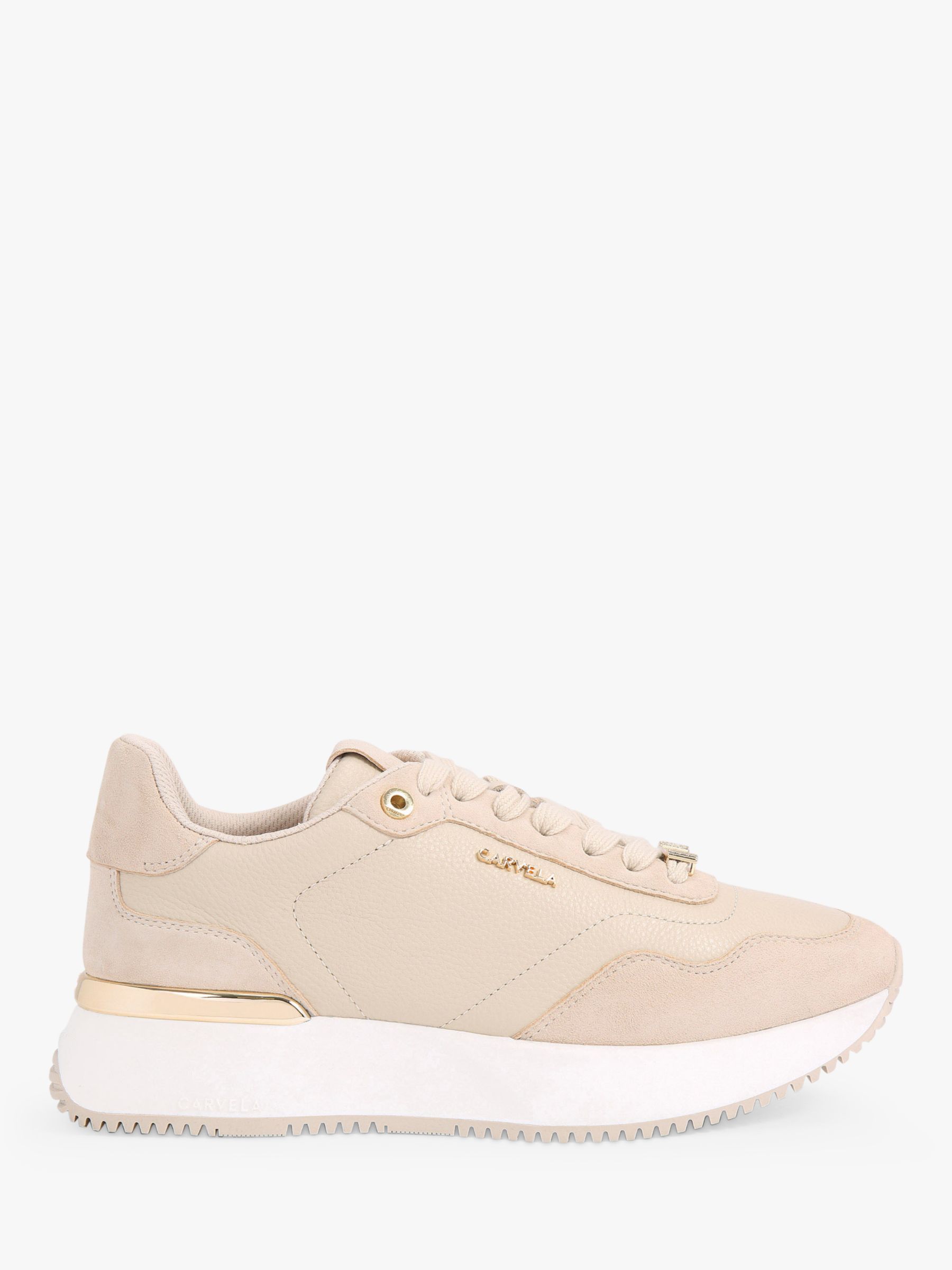 Carvela Flare Leather Trainers, Natural Beige, 3