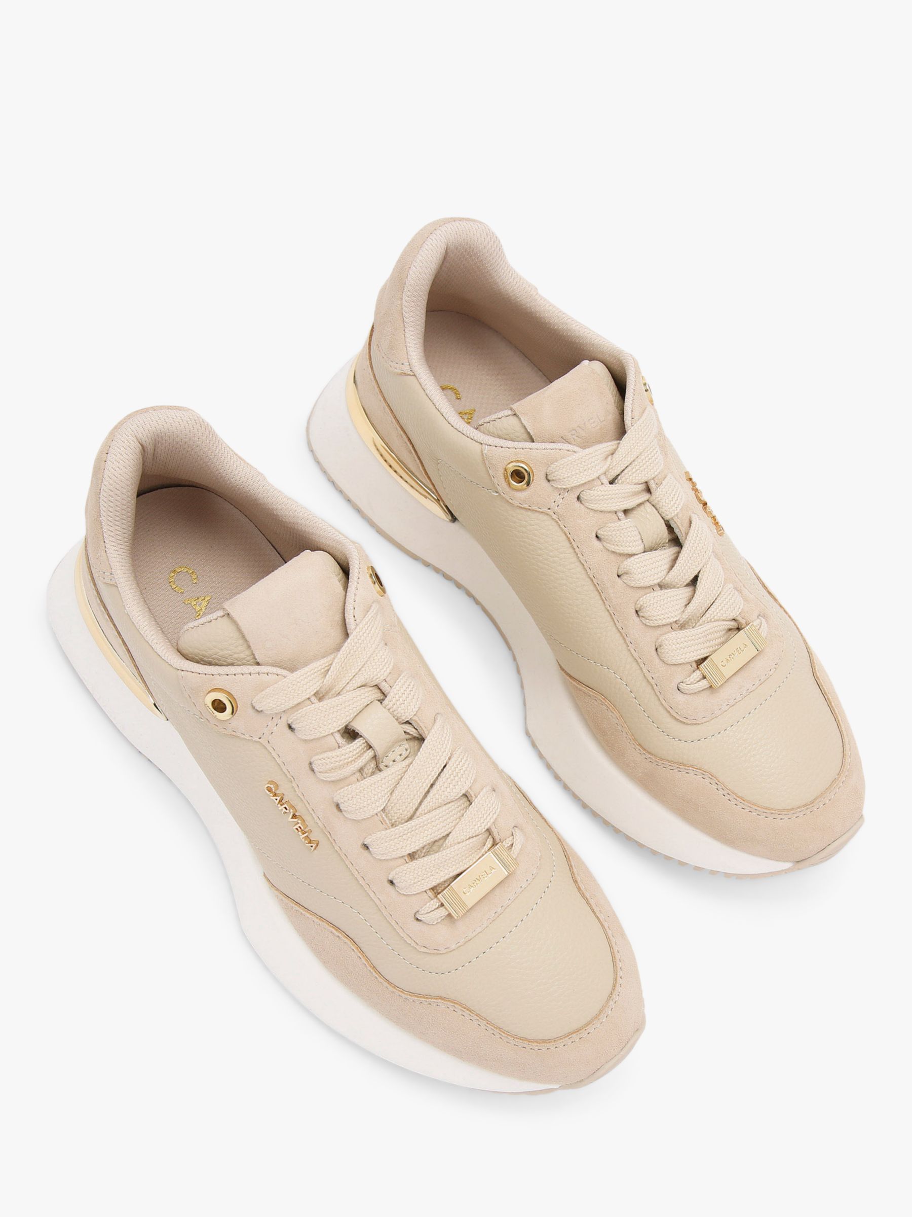 Carvela Flare Leather Trainers, Natural Beige, 3