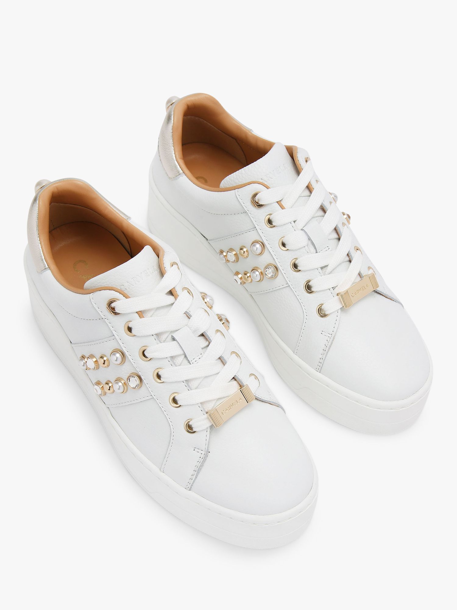 Carvela Precious Lace Up Trainers, Natural Putty at John Lewis & Partners