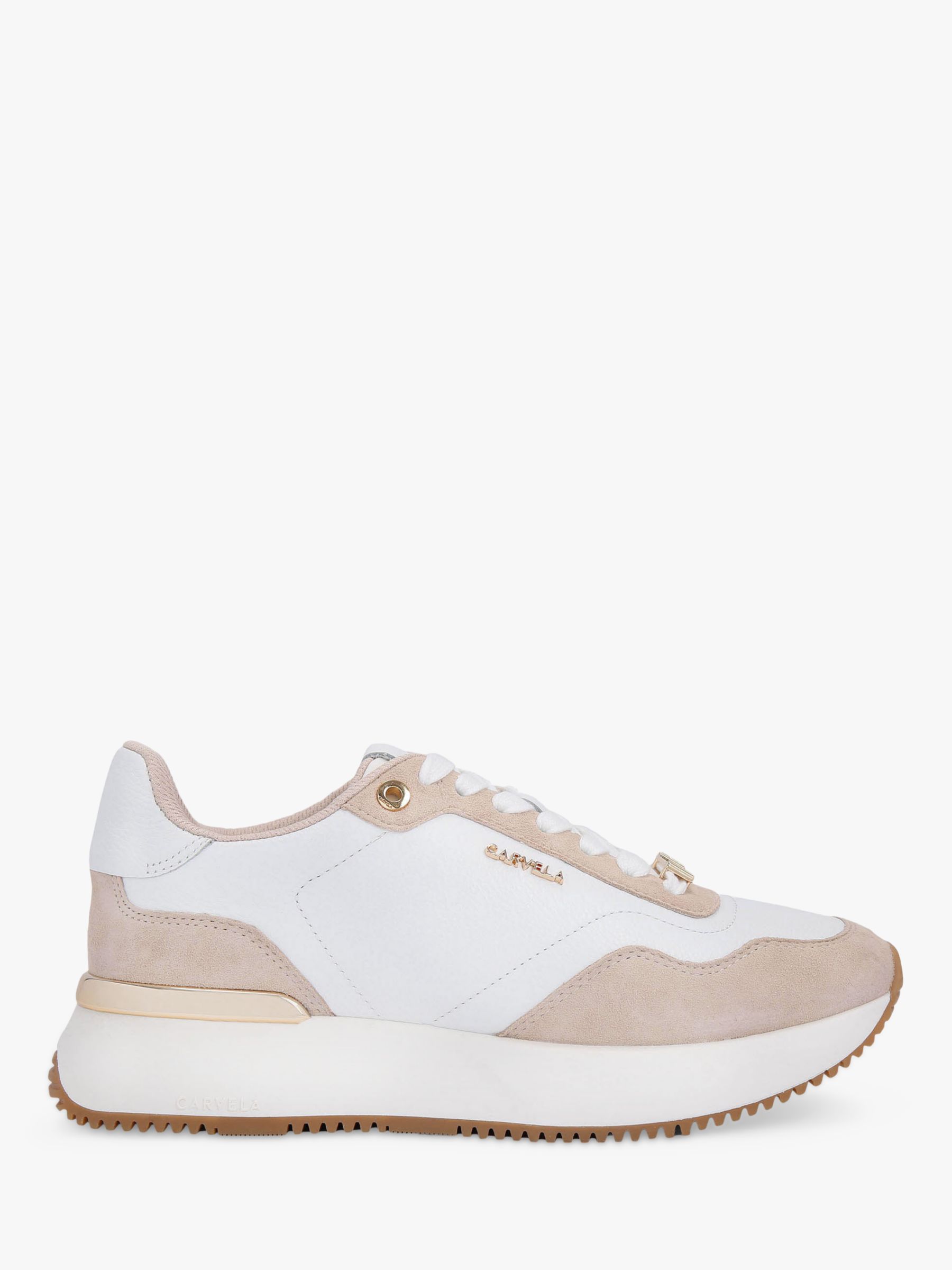 Carvela Flare Leather Trainers, White at John Lewis & Partners