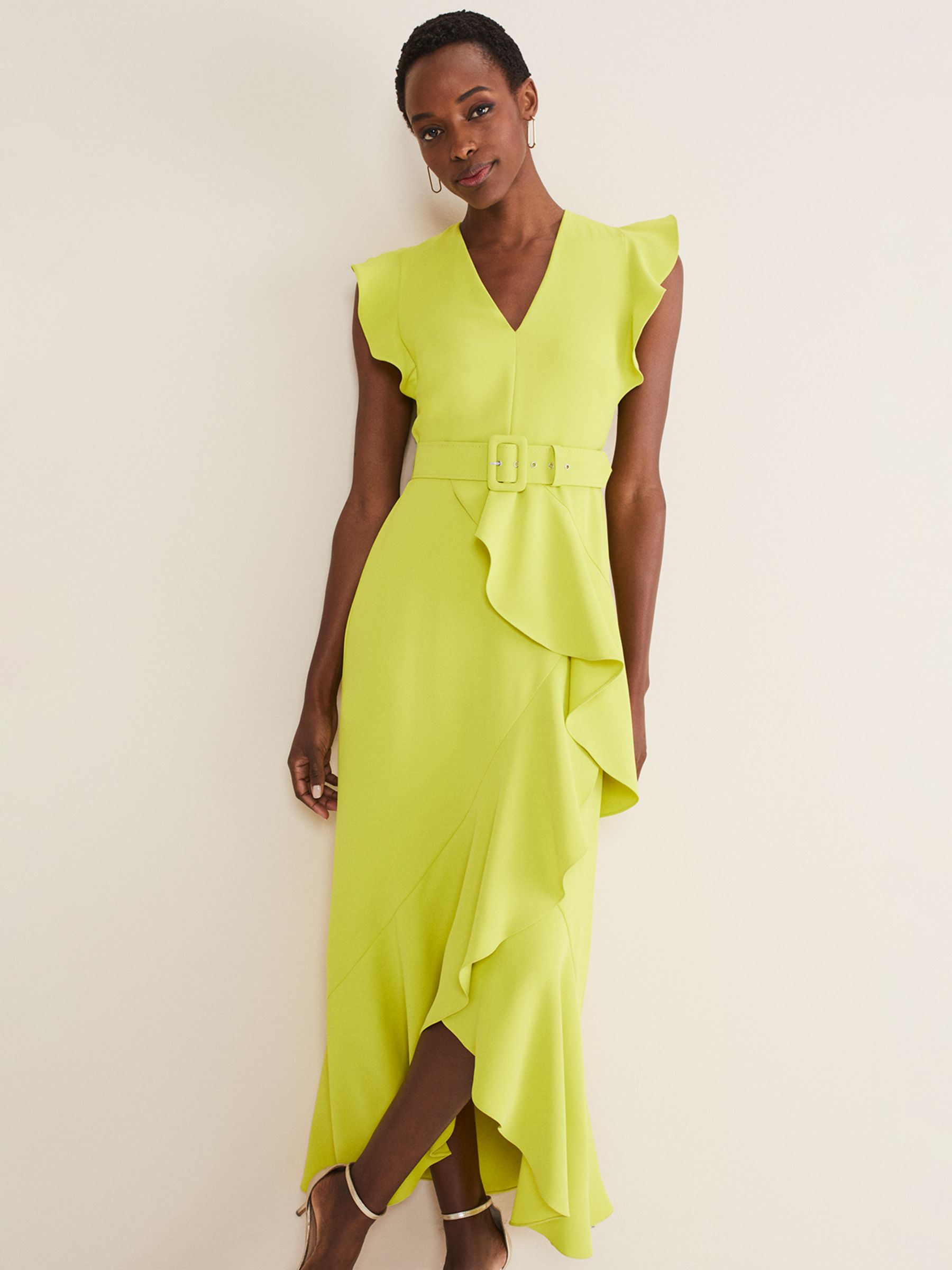 Phase Eight Phoebe Frill Belted Maxi Dress, Lime at John Lewis & Partners