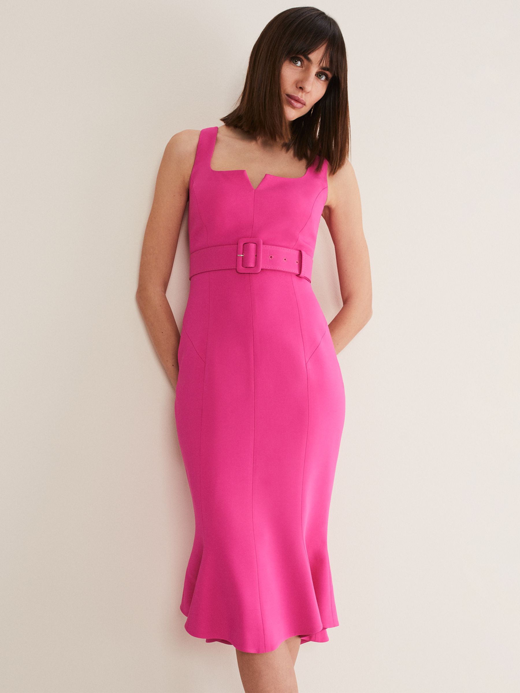 Phase Eight Adria Tailored Belted Trousers, Hot Pink at John Lewis