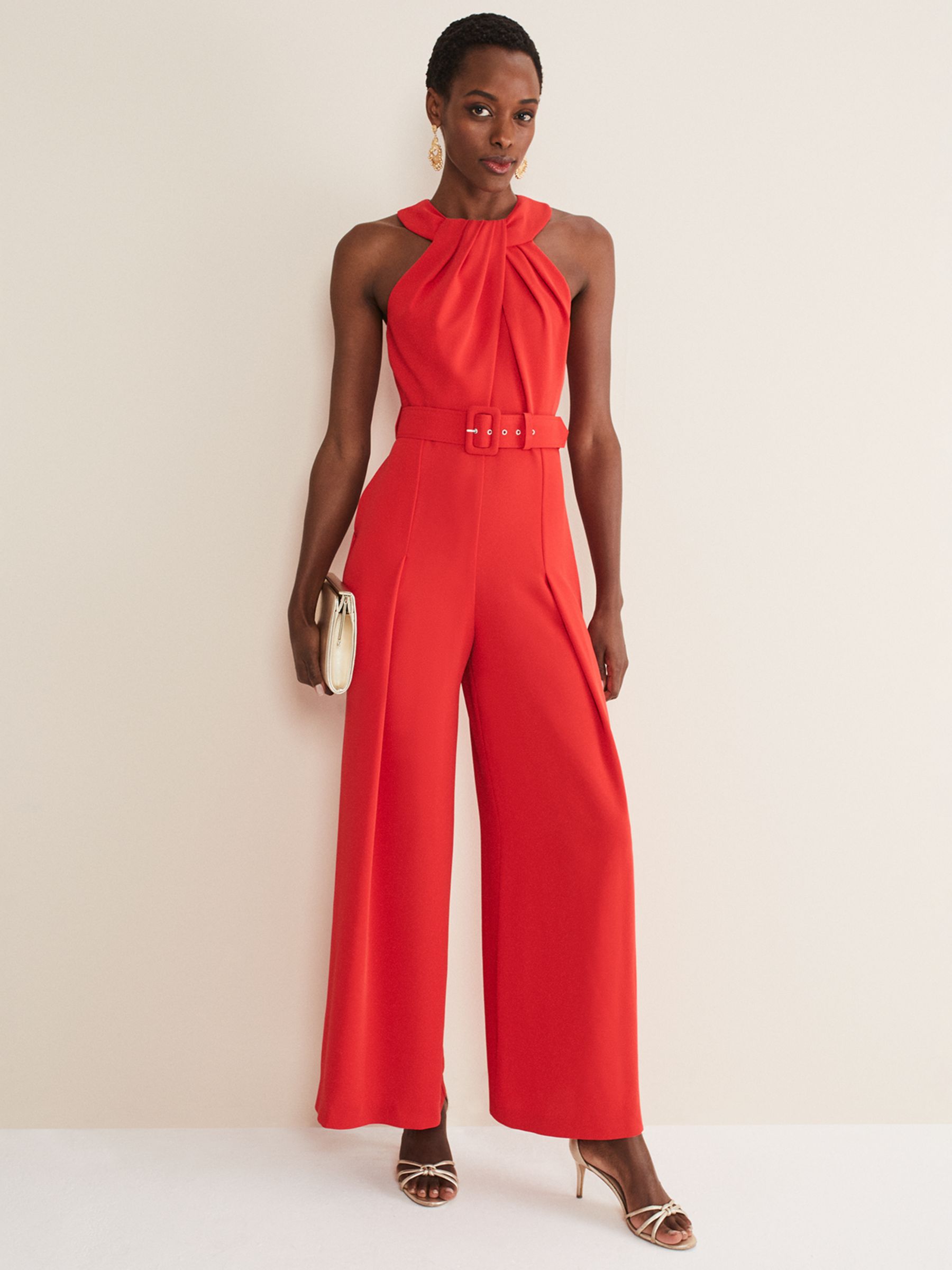 Phase Eight Petite Nicky Ruffle Jumpsuit, Red at John Lewis & Partners