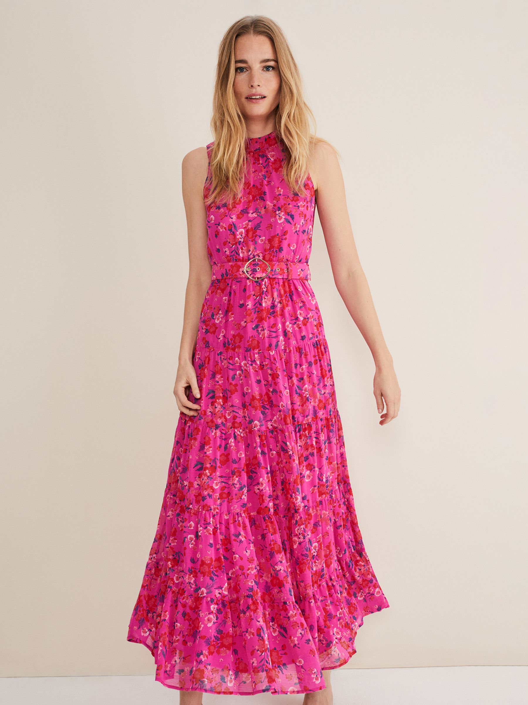 Phase Eight Kara Floral Maxi Dress, Neon Pink at John Lewis & Partners