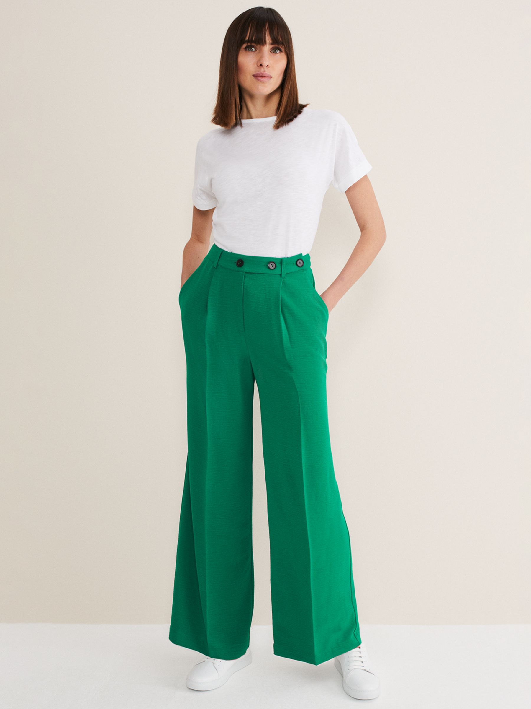 Phase Eight Opal Wide Leg Tailored Trousers, Green, 6