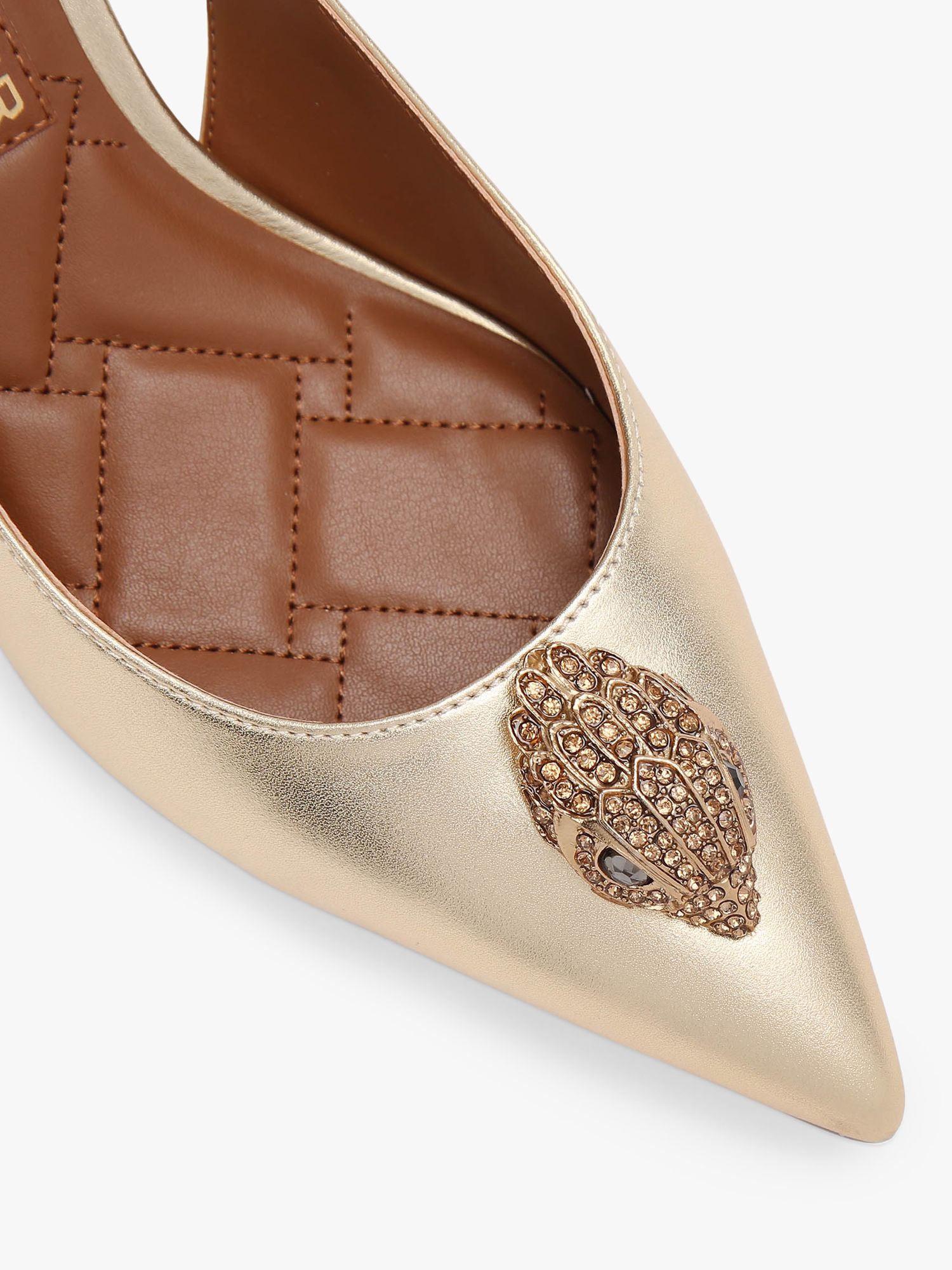 Kurt Geiger London Belgravia Leather Slingback Court Shoes, Gold, 3
