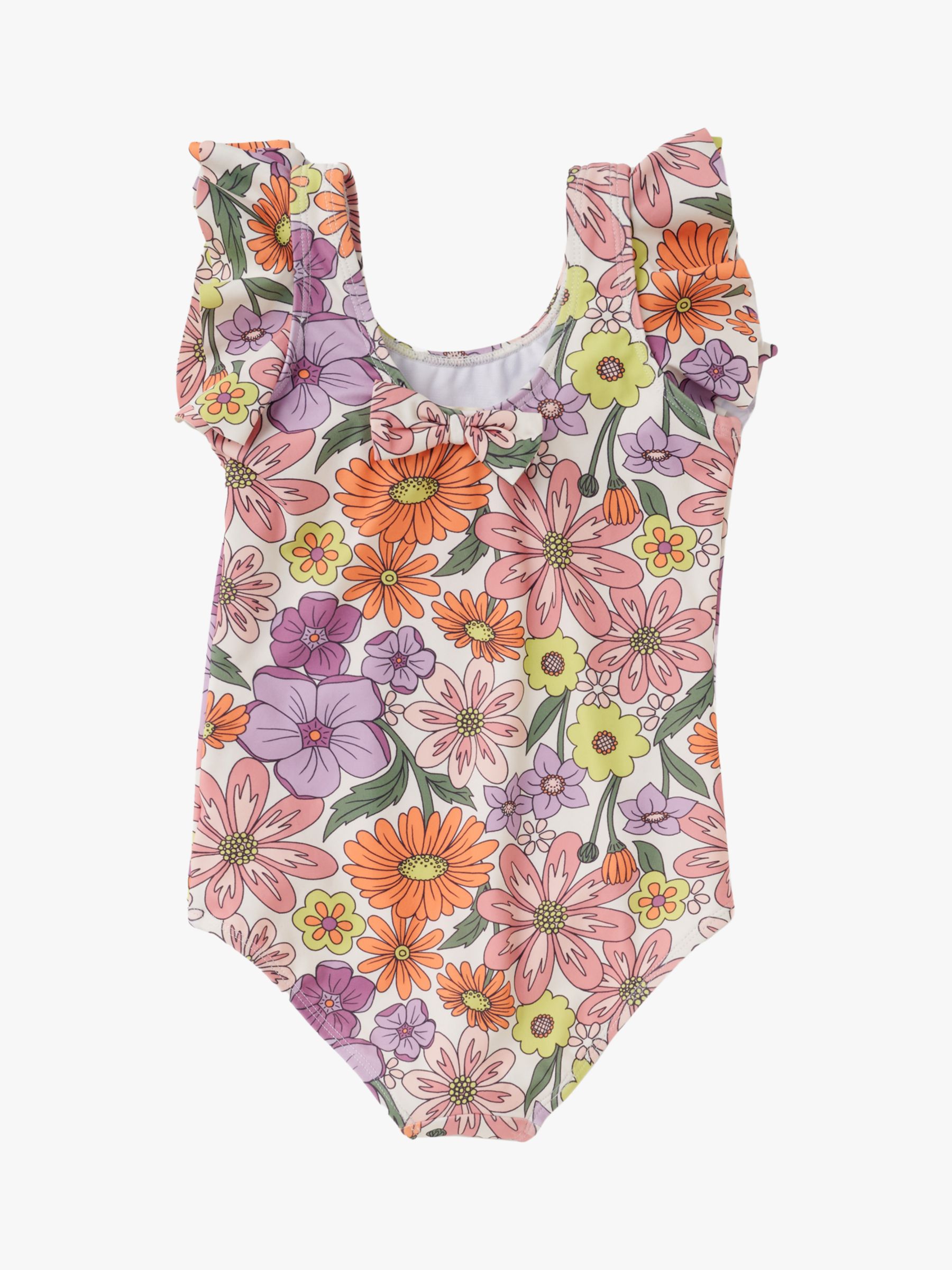 Angel & Rocket Kids' Floral Print Frill Shoulder Swimsuit, Multi, 5 years