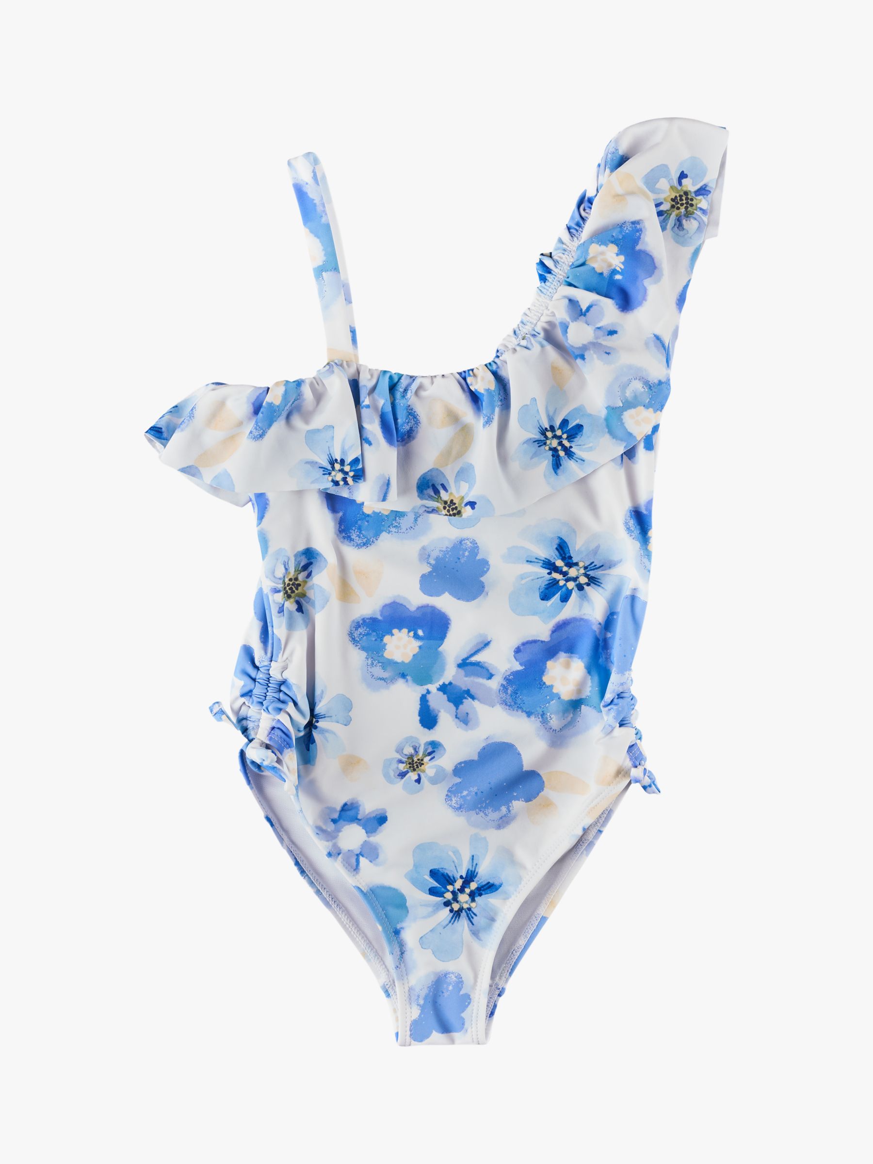 Angel & Rocket Kids' Ruffle Shoulder Floral Swimsuit, Blue, 3 years