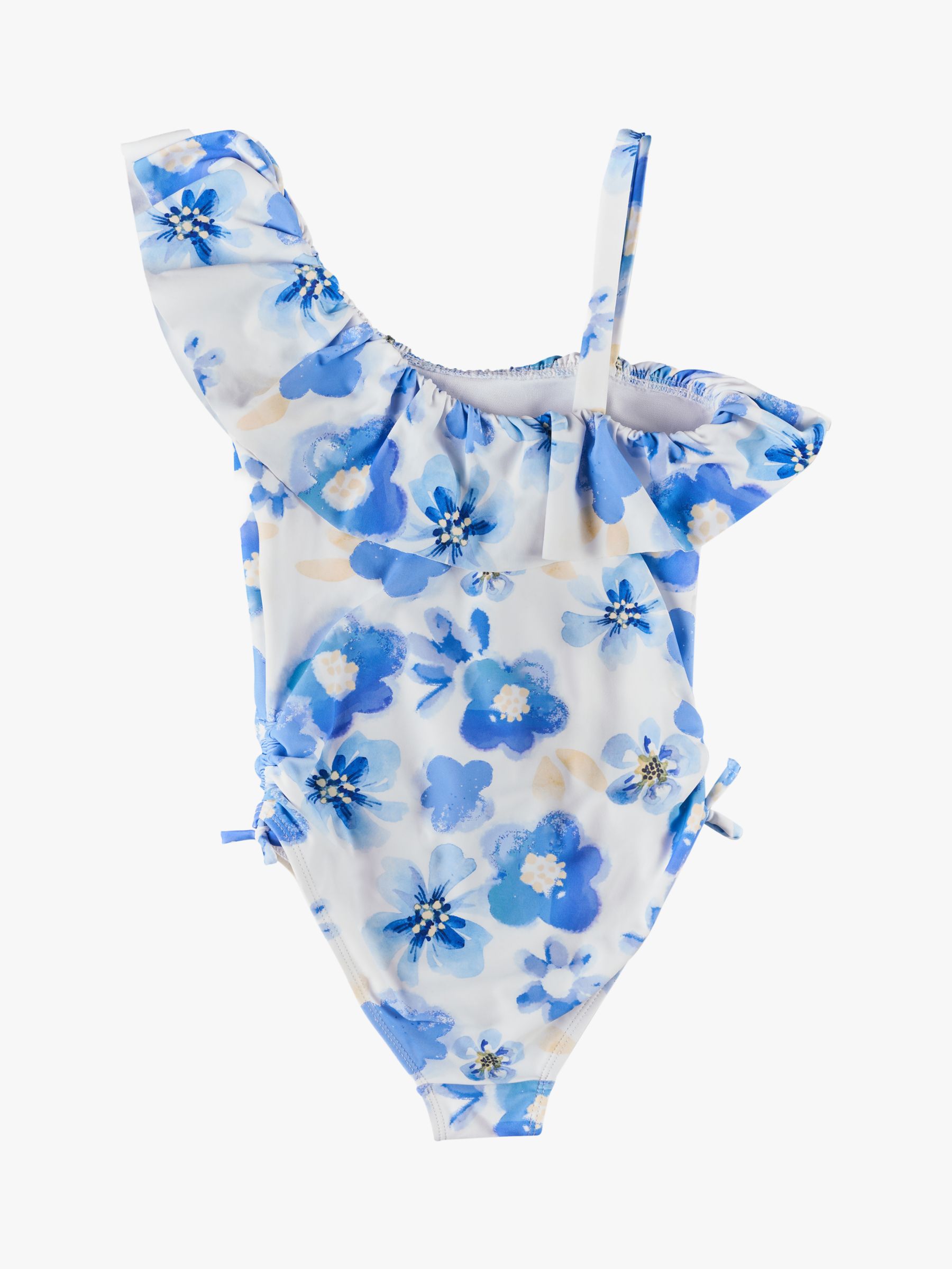 Angel & Rocket Kids' Ruffle Shoulder Floral Swimsuit, Blue, 3 years