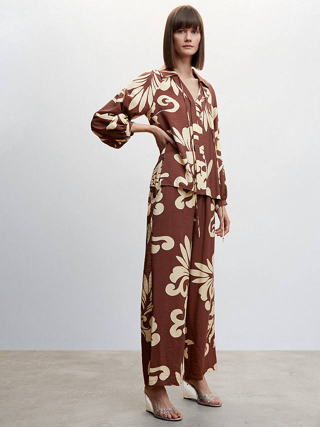 Mango Coco-A Bow Printed Blouse, Brown at John Lewis & Partners