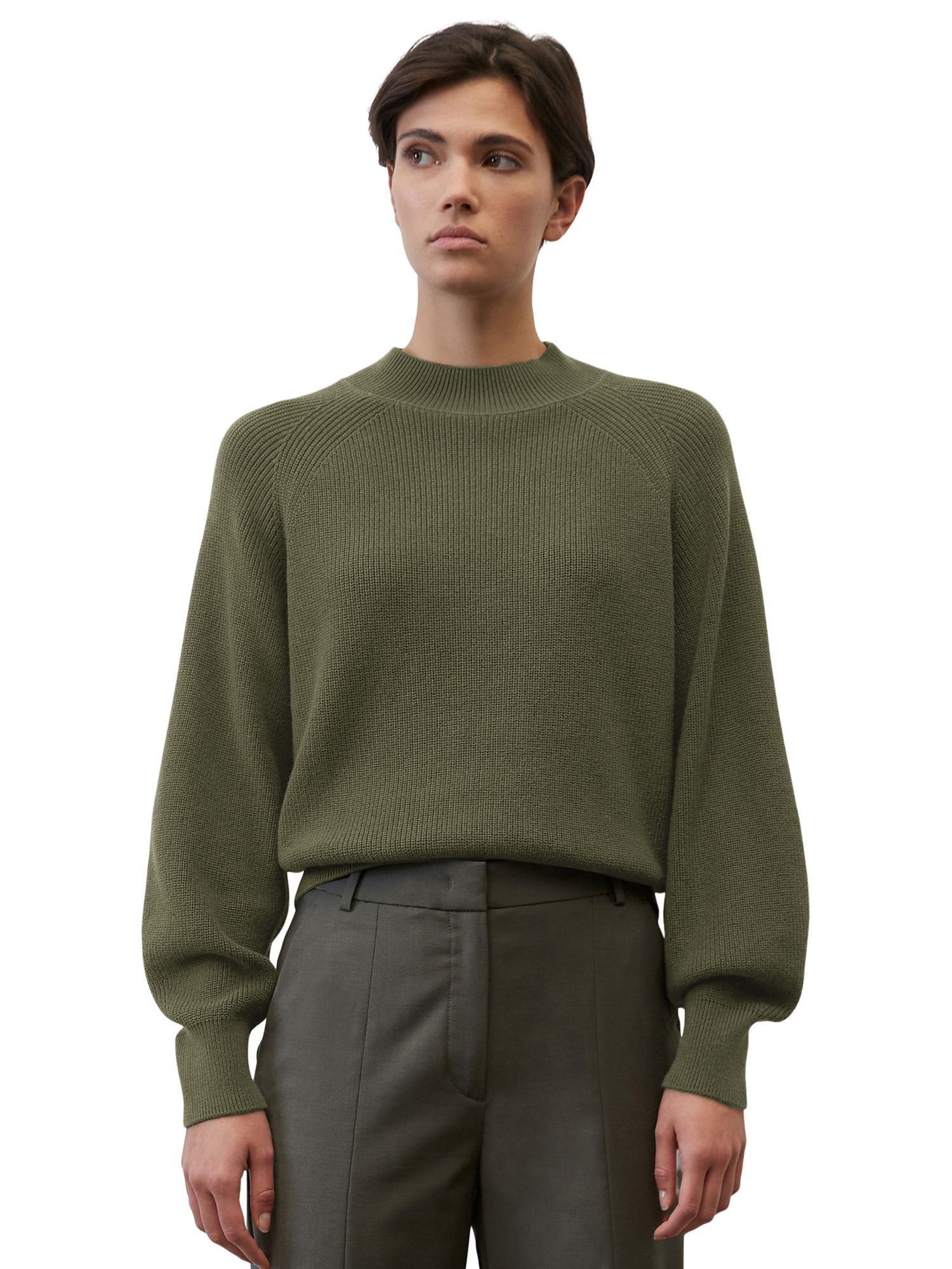 Marc O'Polo Cropped Knitted Jumper, Wild Olive, S