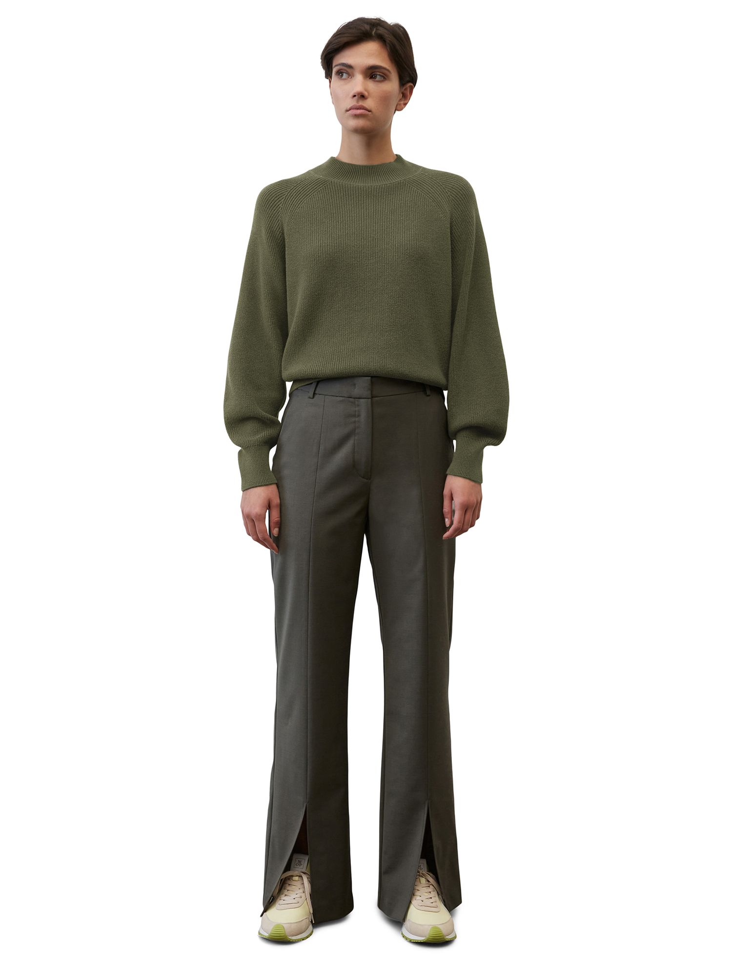 Marc O'Polo Cropped Knitted Jumper, Wild Olive, S
