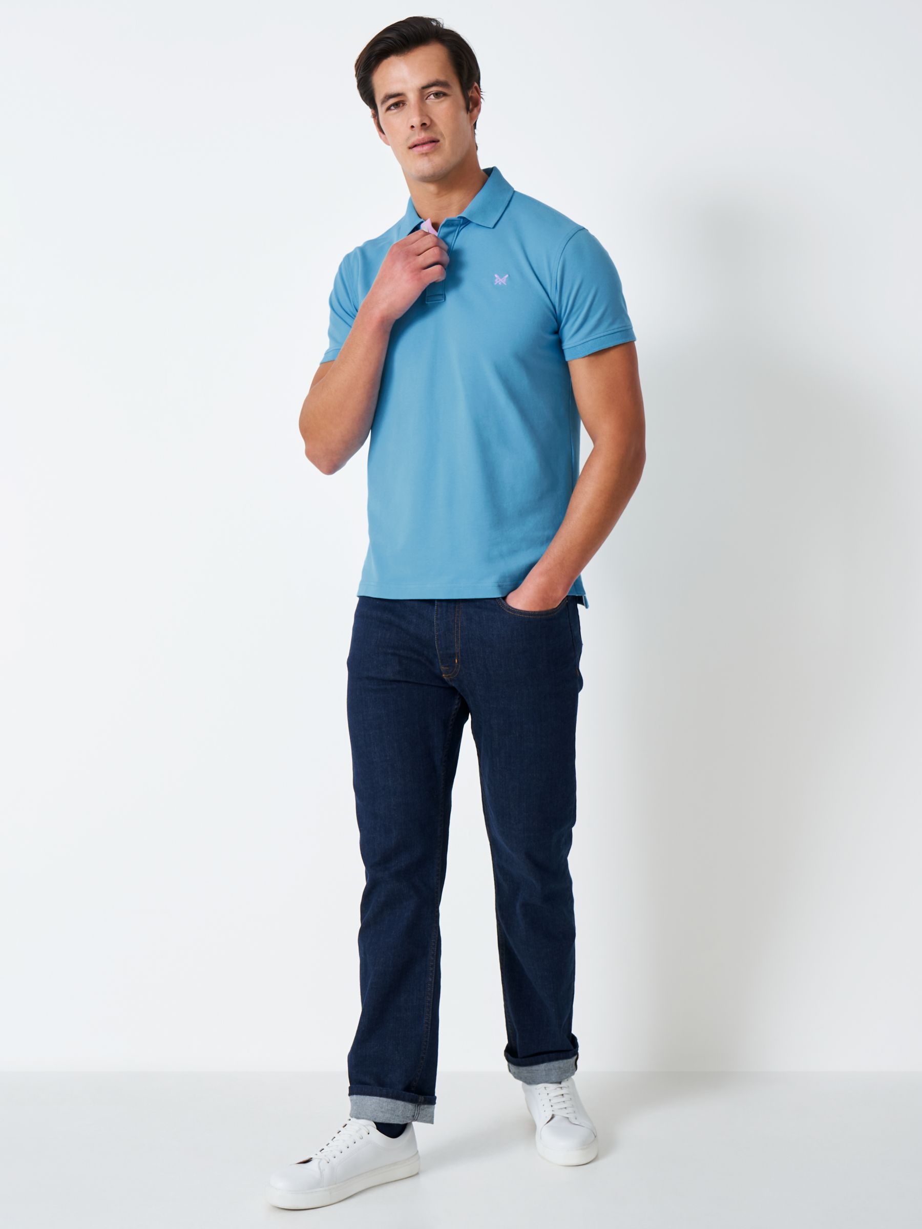 at Short Blue Sleeve Piqué Partners Crew & Clothing Polo John Lewis Top, Bright